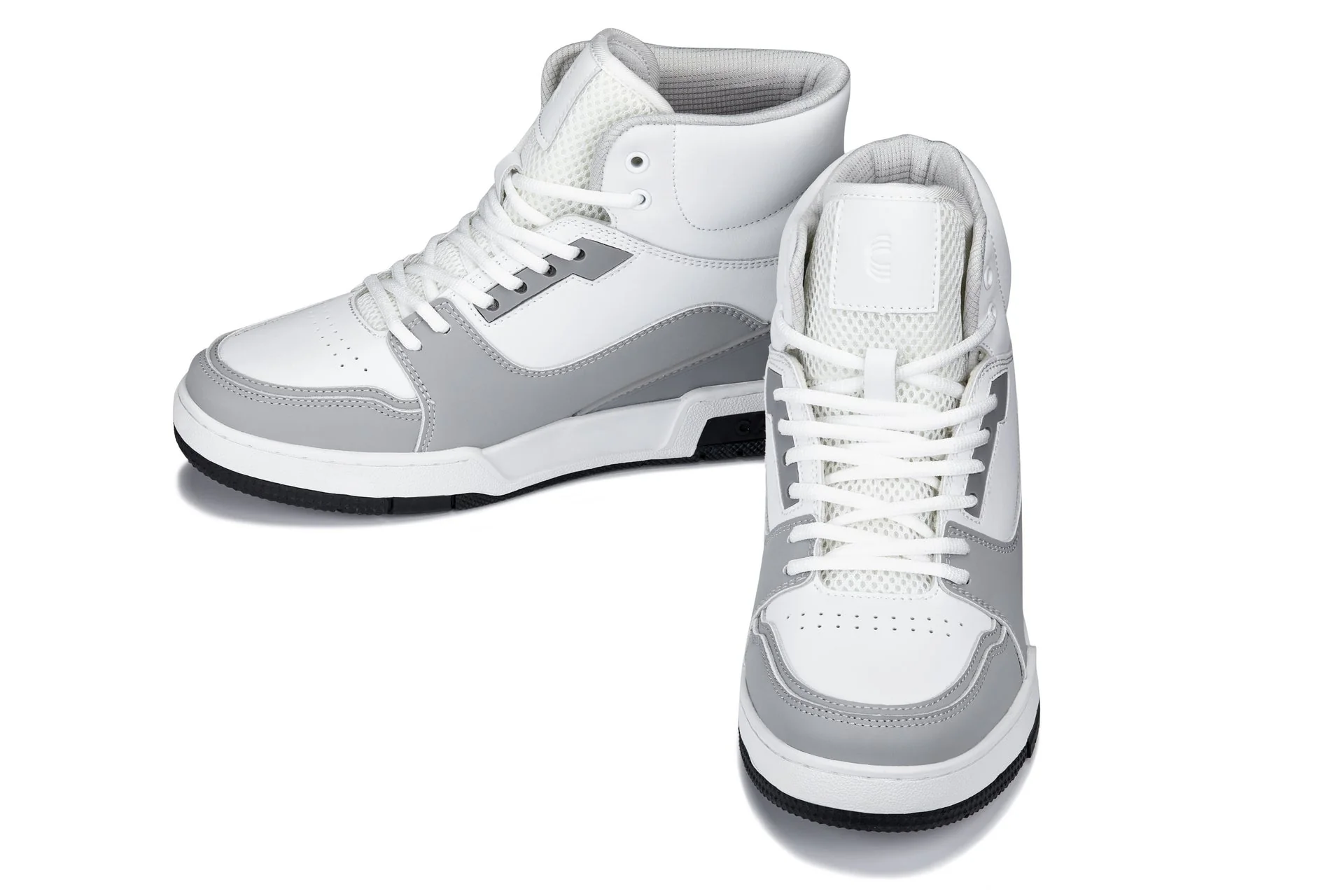 S4751 - 3 Inches Taller (White/Grey) - High Top Men's Sneakers - Image 5