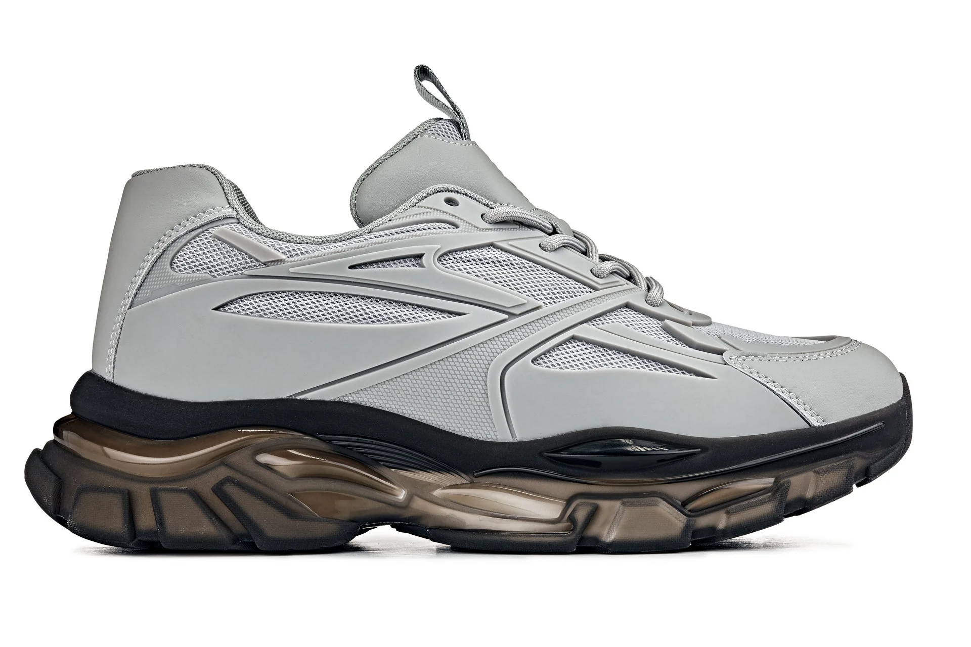 S5281 - 2.6 Inches Taller (Cement/Translucent Onyx Sole) - Chunky Sole Sporty Men's Sneakers - Image 2