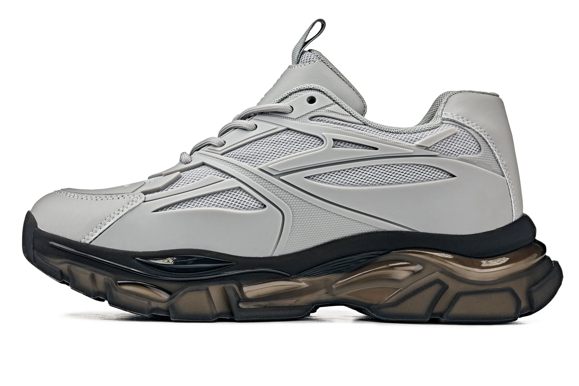 S5281 - 2.6 Inches Taller (Cement/Translucent Onyx Sole) - Chunky Sole Sporty Men's Sneakers - Image 3