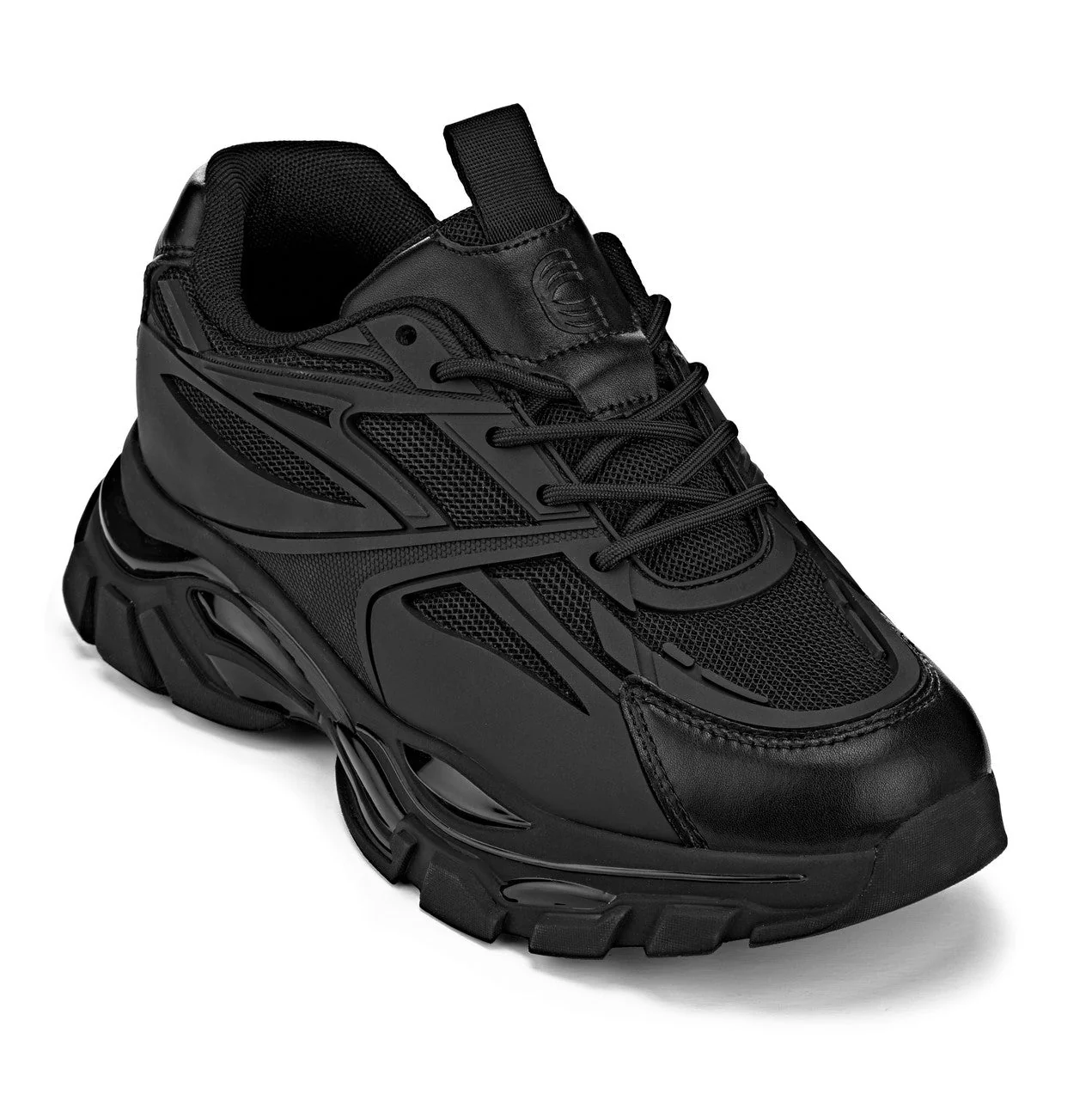 S5282 - 2.6 Inches Taller (Jet Black/Onyx Sole) - Chunky Sole Sporty Men's Sneakers
