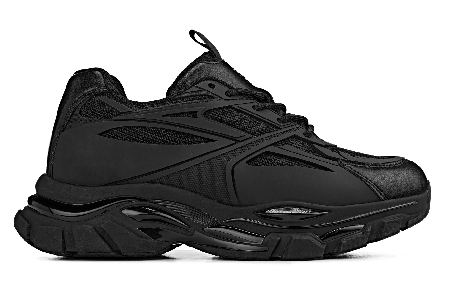 S5282 - 2.6 Inches Taller (Jet Black/Onyx Sole) - Chunky Sole Sporty Men's Sneakers - Image 2