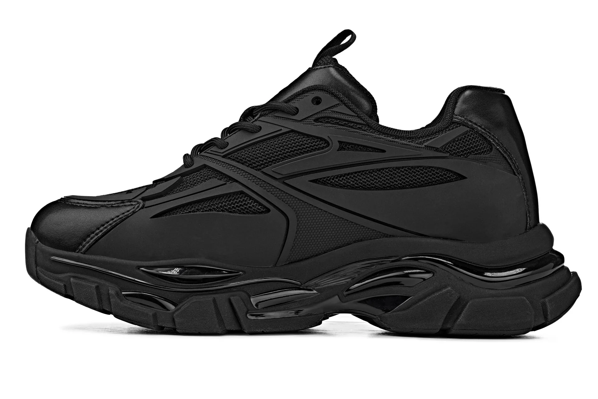 S5282 - 2.6 Inches Taller (Jet Black/Onyx Sole) - Chunky Sole Sporty Men's Sneakers - Image 3