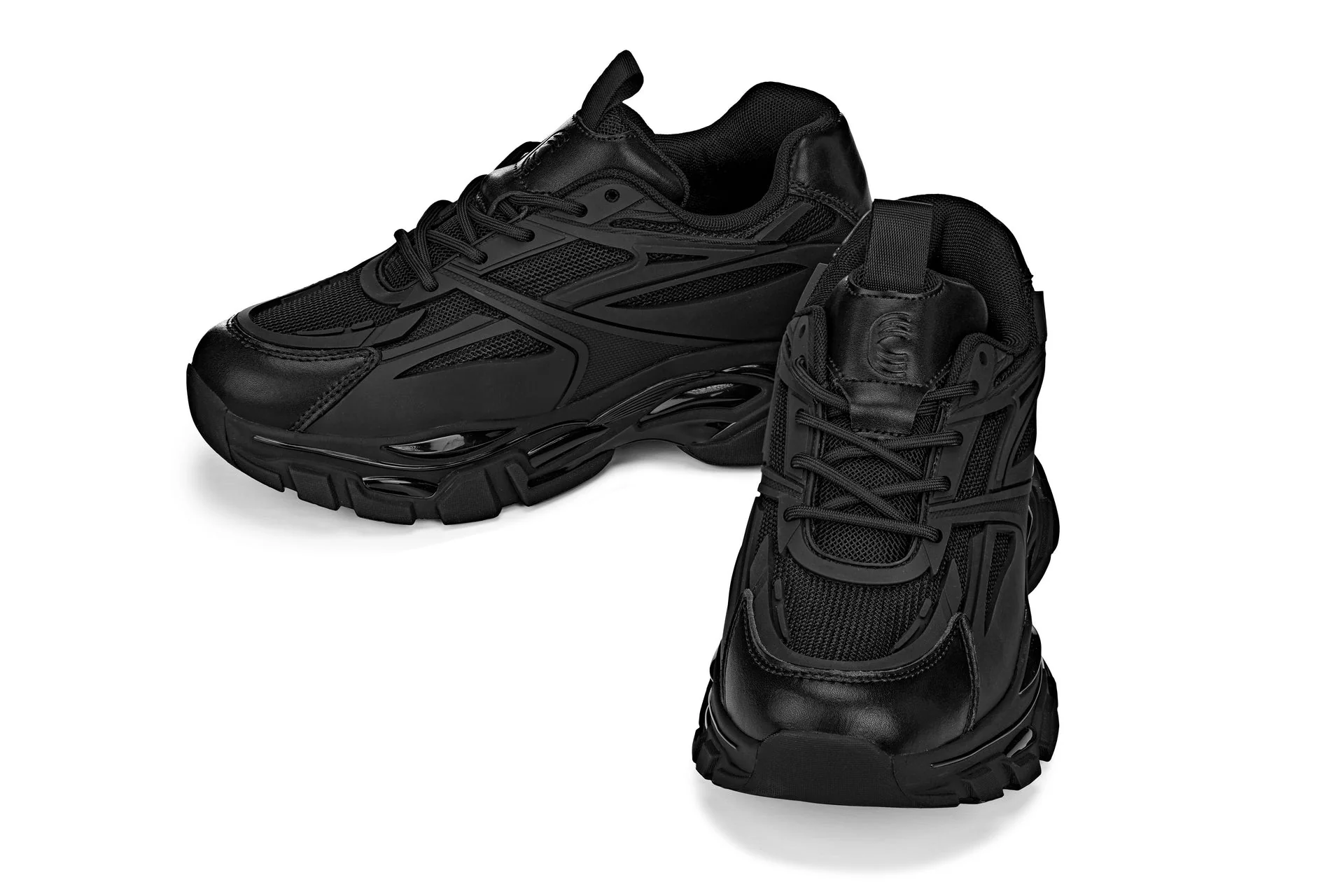 S5282 - 2.6 Inches Taller (Jet Black/Onyx Sole) - Chunky Sole Sporty Men's Sneakers - Image 5