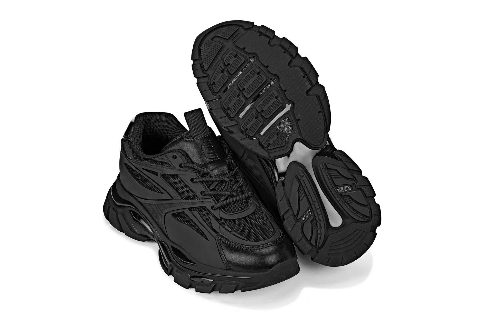 S5282 - 2.6 Inches Taller (Jet Black/Onyx Sole) - Chunky Sole Sporty Men's Sneakers - Image 6