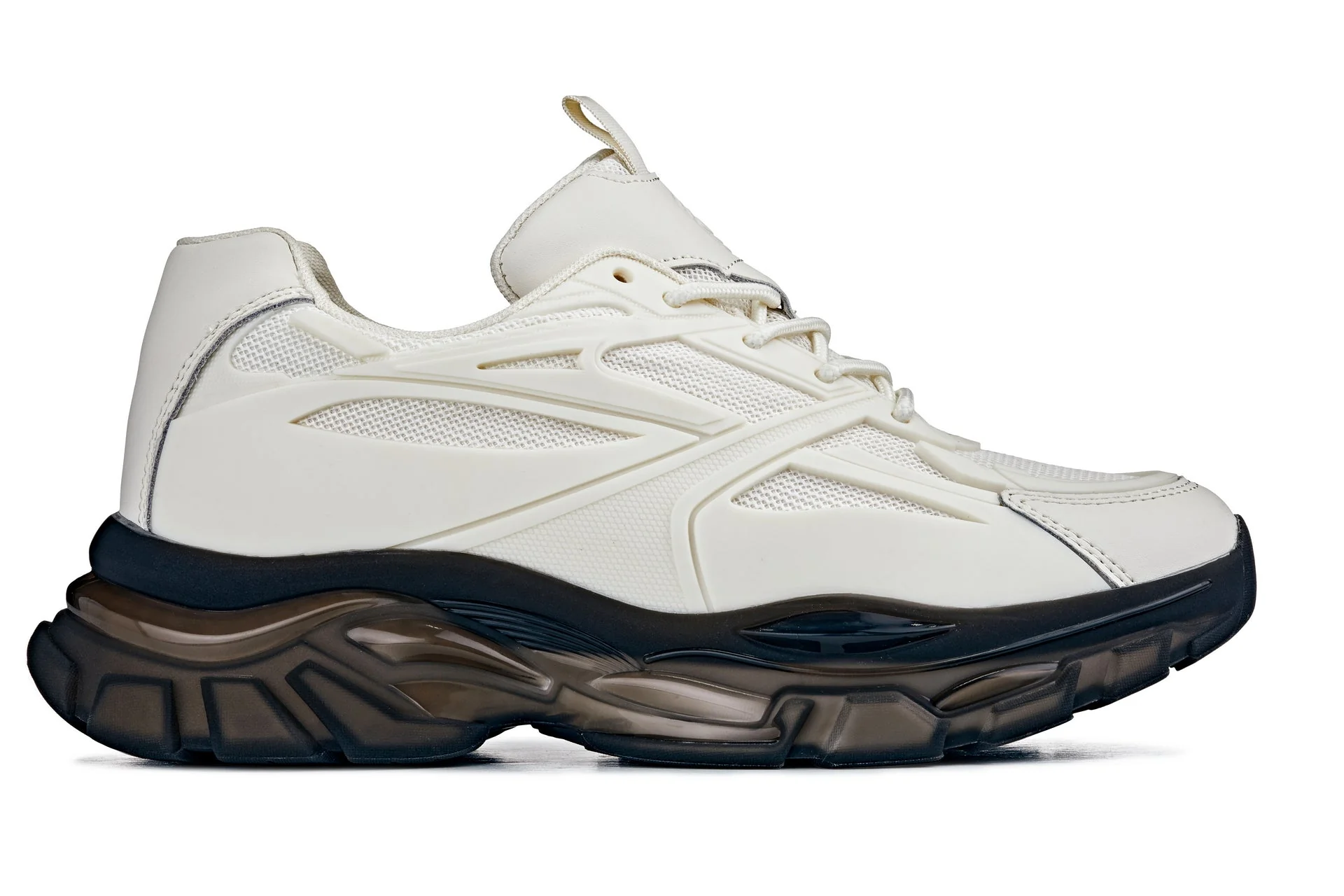 S5283 - 2.6 Inches Taller (Beige/Translucent Onyx Sole) - Chunky Sole Sporty Men's Sneakers - Image 2