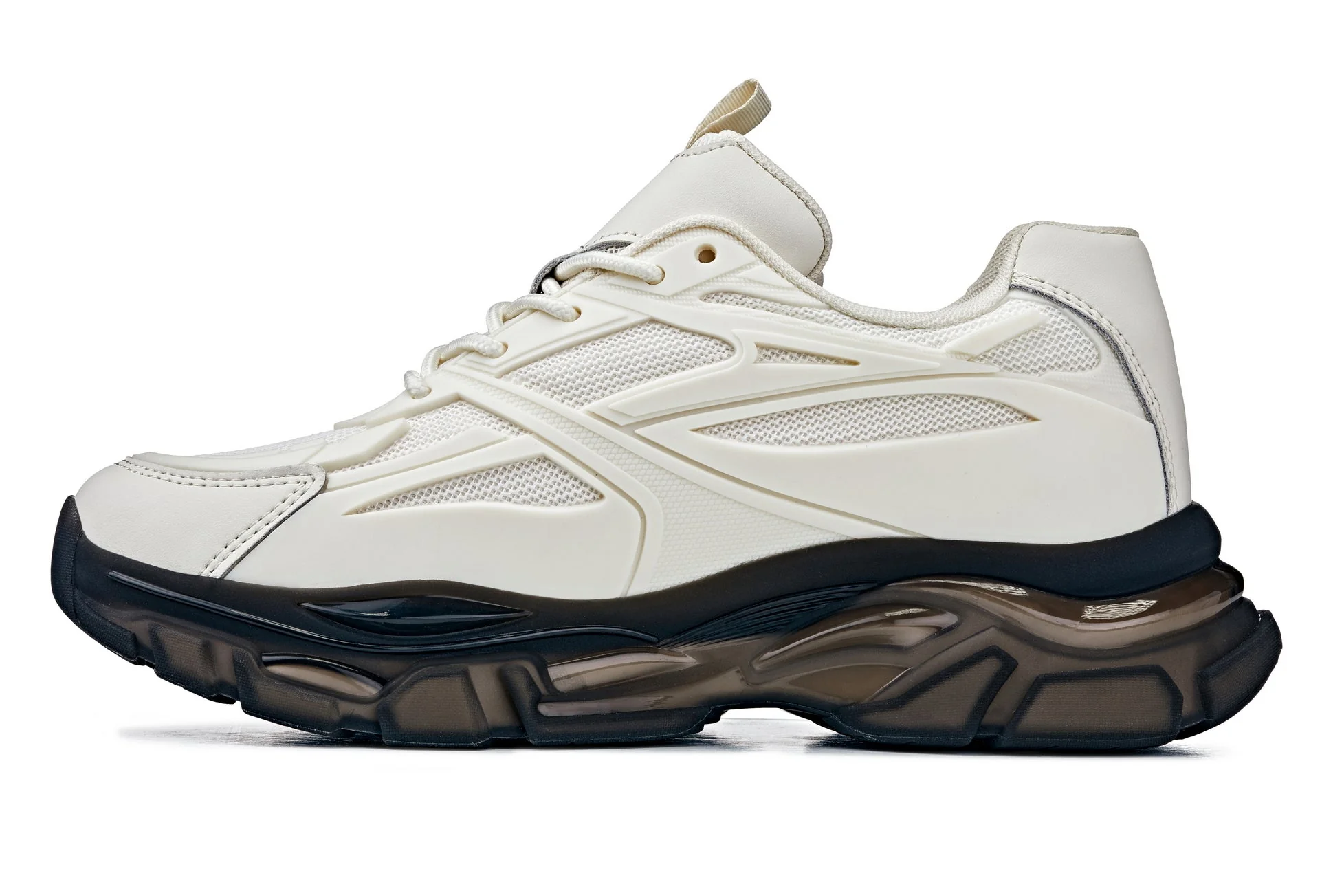 S5283 - 2.6 Inches Taller (Beige/Translucent Onyx Sole) - Chunky Sole Sporty Men's Sneakers - Image 3