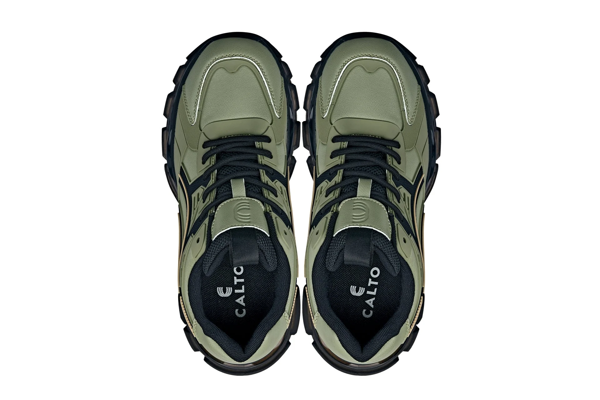 S5284 - 2.6 Inches Taller (Khaki Green/Translucent Onyx Sole) - Chunky Sole Sporty Men's Sneakers - Image 4