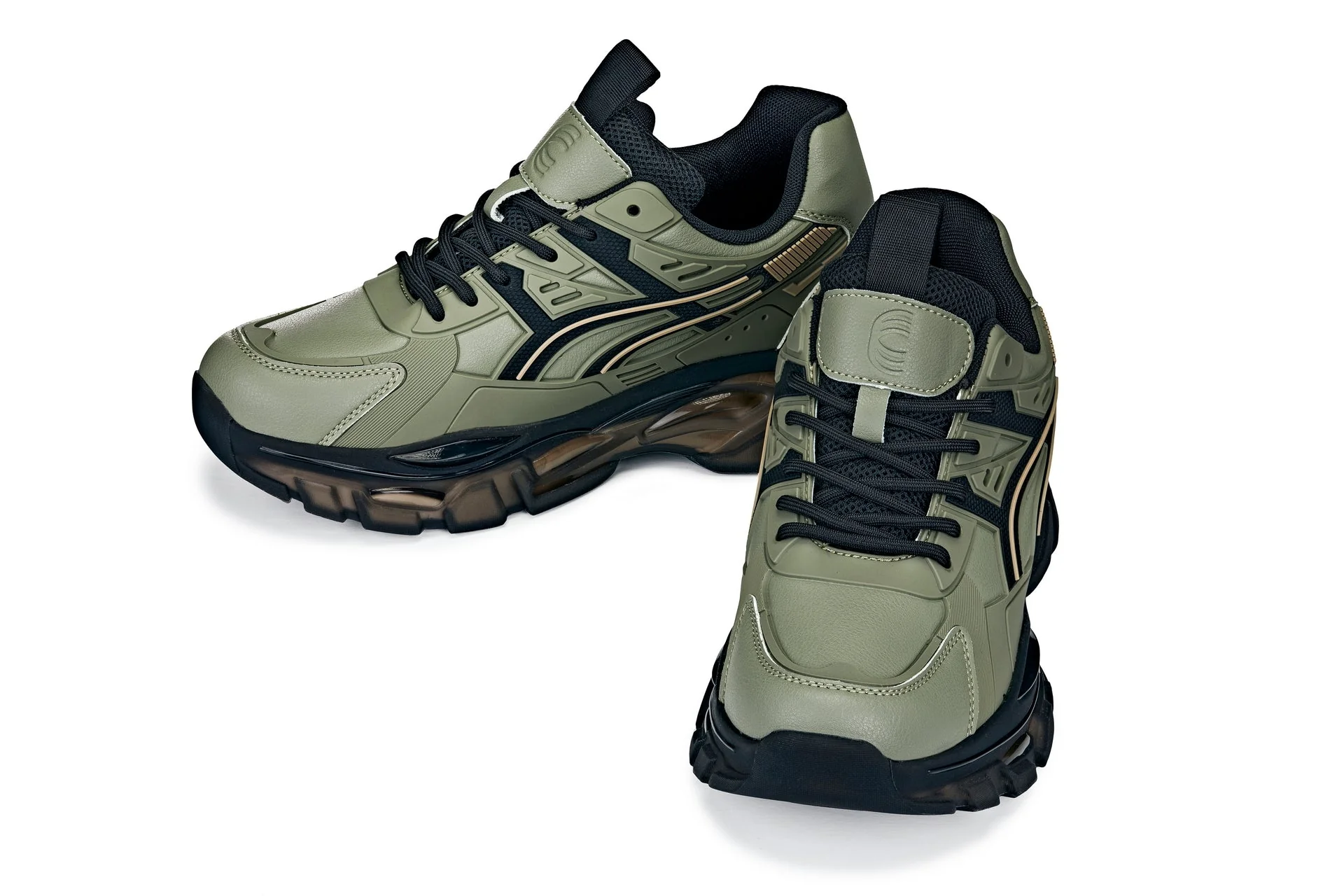 S5284 - 2.6 Inches Taller (Khaki Green/Translucent Onyx Sole) - Chunky Sole Sporty Men's Sneakers - Image 5