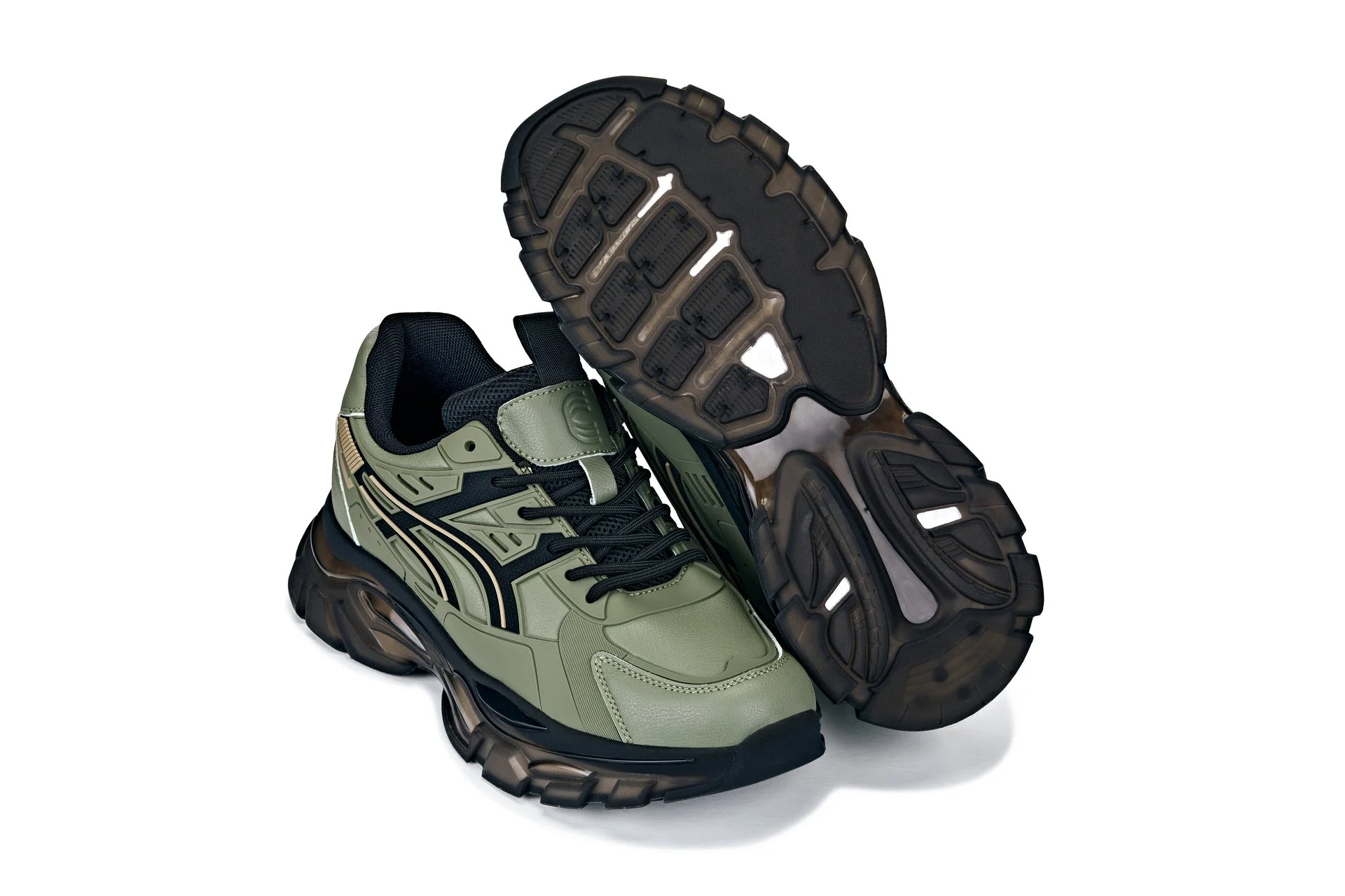 S5284 - 2.6 Inches Taller (Khaki Green/Translucent Onyx Sole) - Chunky Sole Sporty Men's Sneakers - Image 6