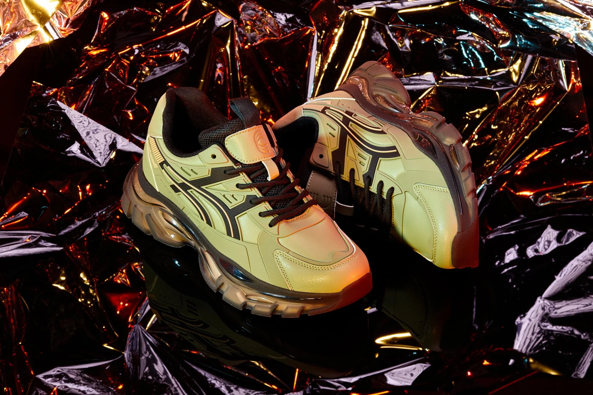 S5284 - 2.6 Inches Taller (Khaki Green/Translucent Onyx Sole) - Chunky Sole Sporty Men's Sneakers - Image 7