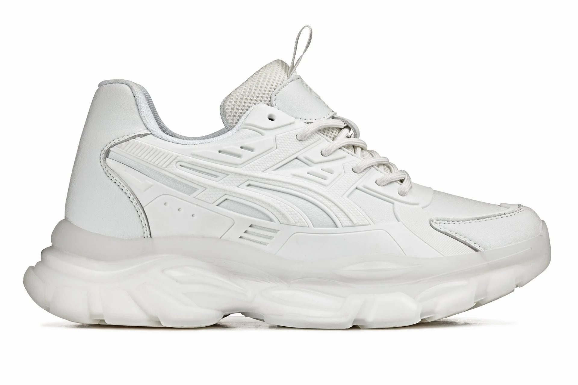 S5285 - 2.6 Inches Taller (White/Translucent White Sole) - Chunky Sole Sporty Men's Sneakers - Image 2