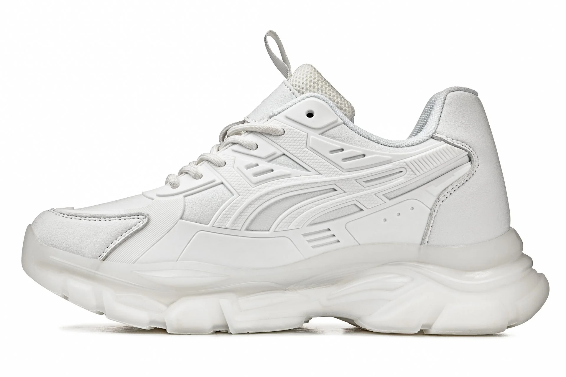 S5285 - 2.6 Inches Taller (White/Translucent White Sole) - Chunky Sole Sporty Men's Sneakers - Image 3