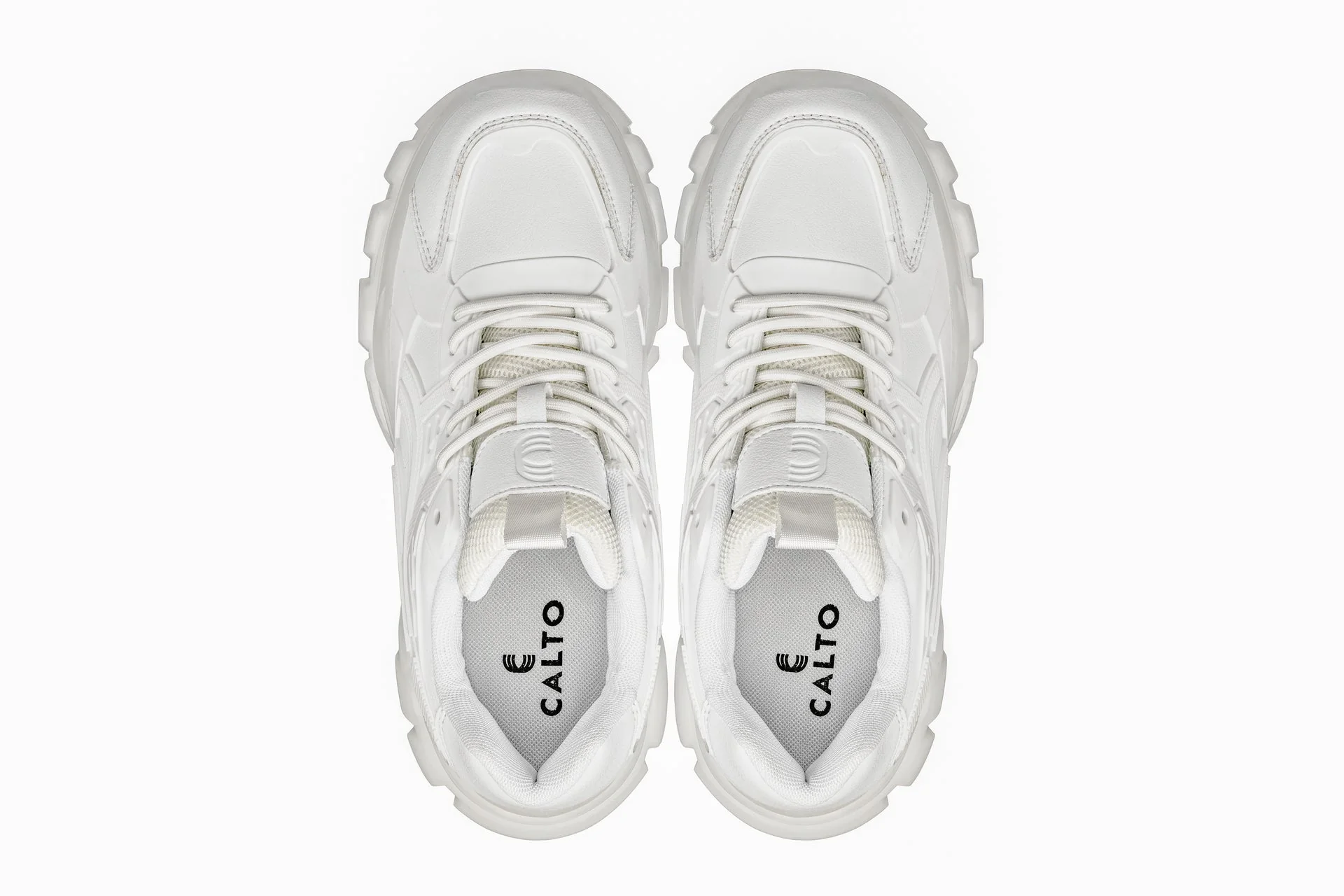 S5285 - 2.6 Inches Taller (White/Translucent White Sole) - Chunky Sole Sporty Men's Sneakers - Image 4