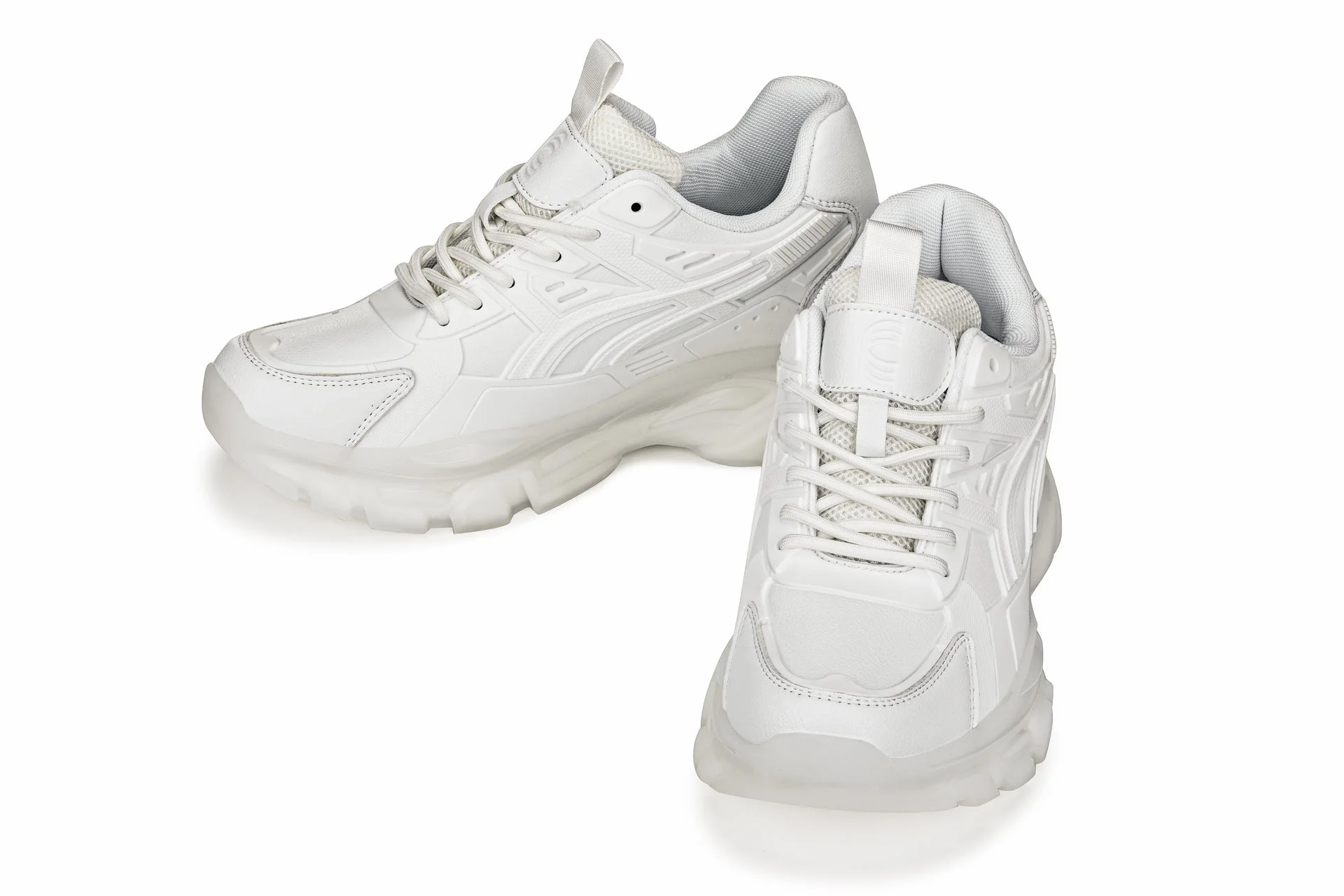 S5285 - 2.6 Inches Taller (White/Translucent White Sole) - Chunky Sole Sporty Men's Sneakers - Image 5