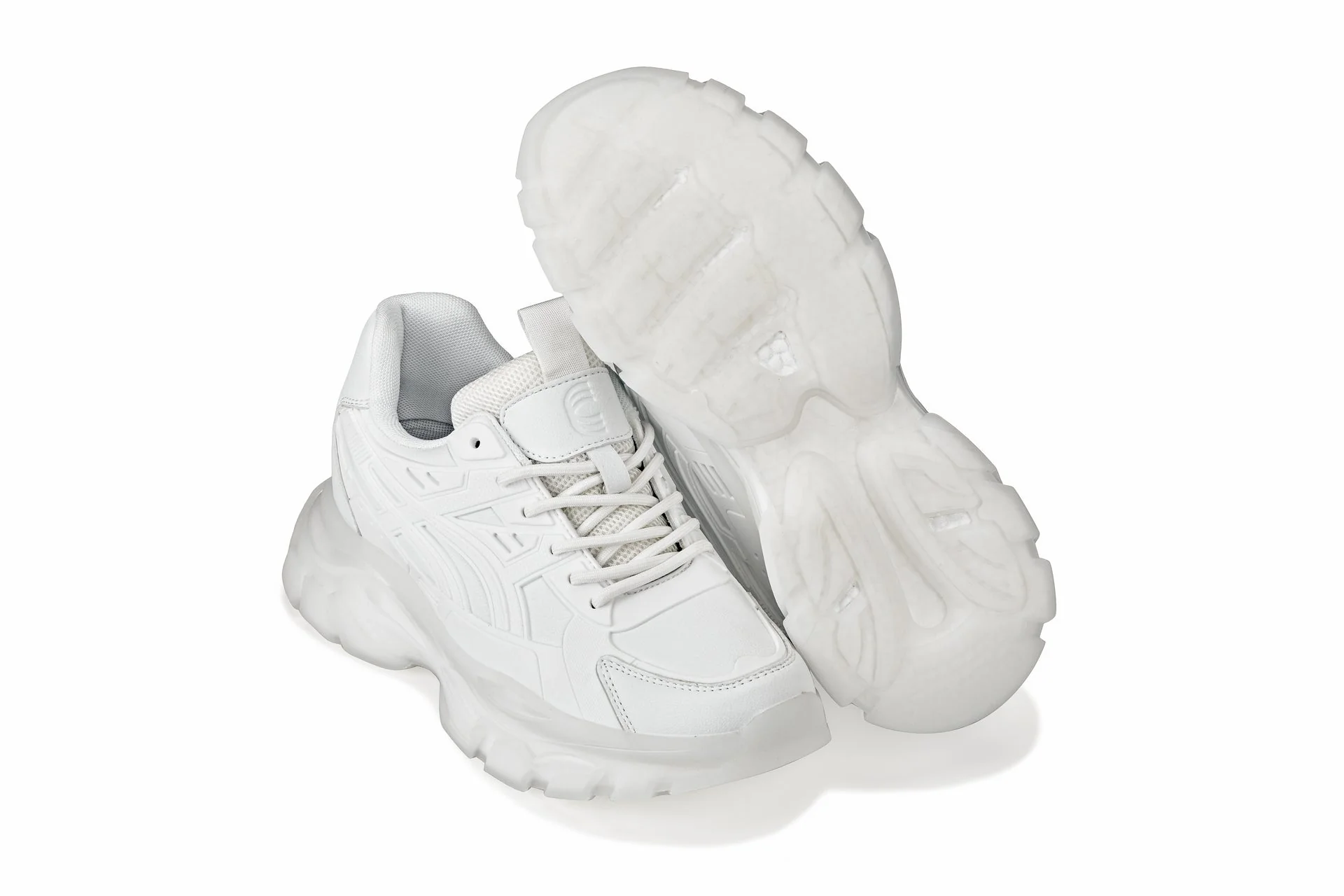 S5285 - 2.6 Inches Taller (White/Translucent White Sole) - Chunky Sole Sporty Men's Sneakers - Image 6