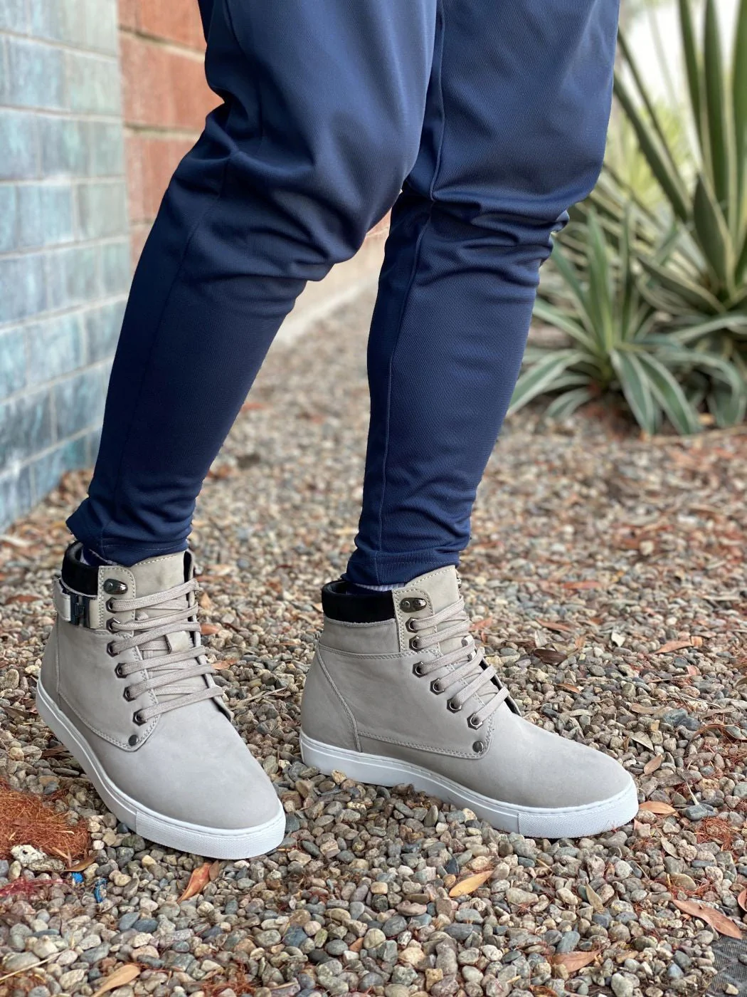 T53120 - 2.6 Inches Taller (Nubuck Grey) - High Top Men's Sneak-boot - Image 8