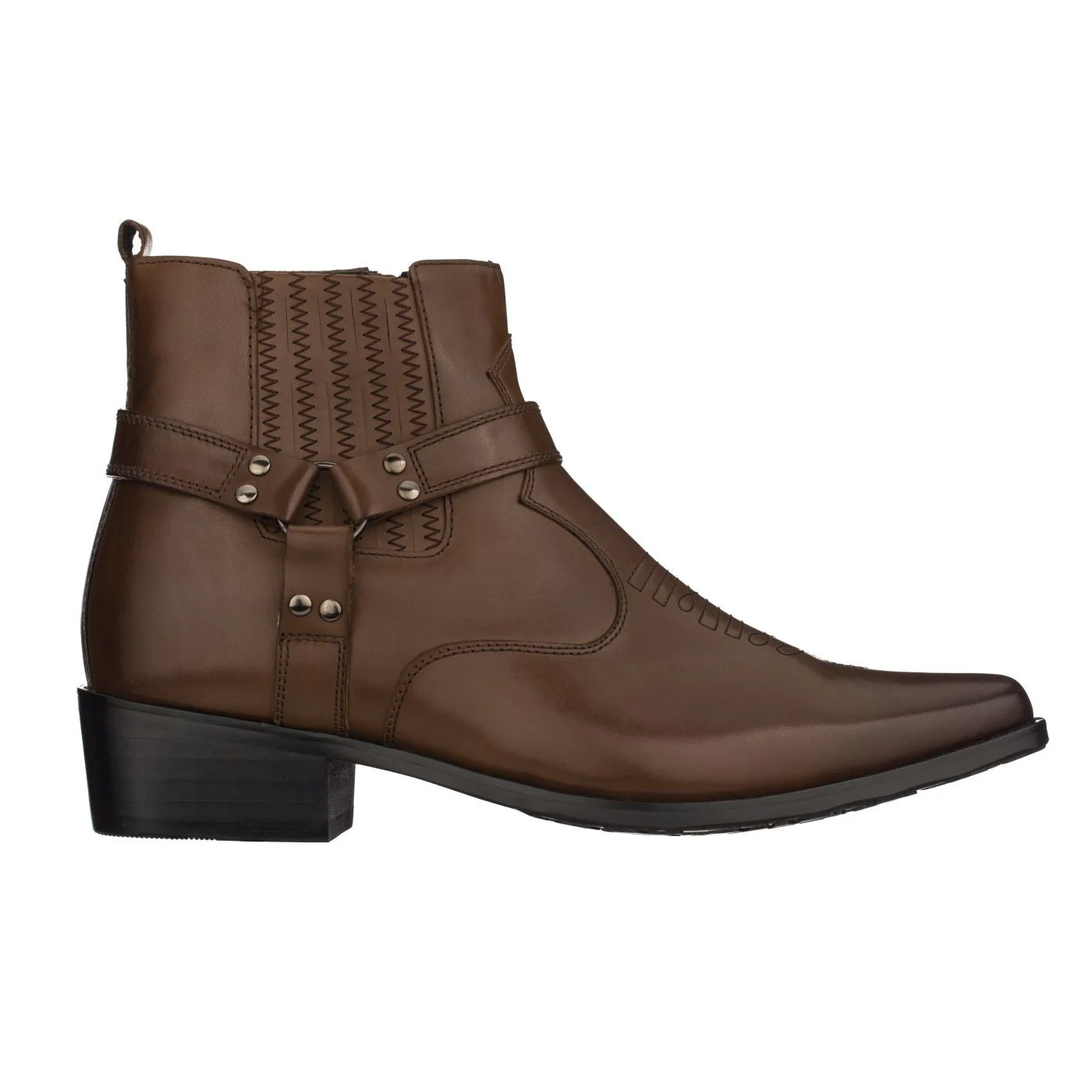 T8113 - 3.3 Inches Taller (Dark Brown) - Zipper Men's Boots - Image 2