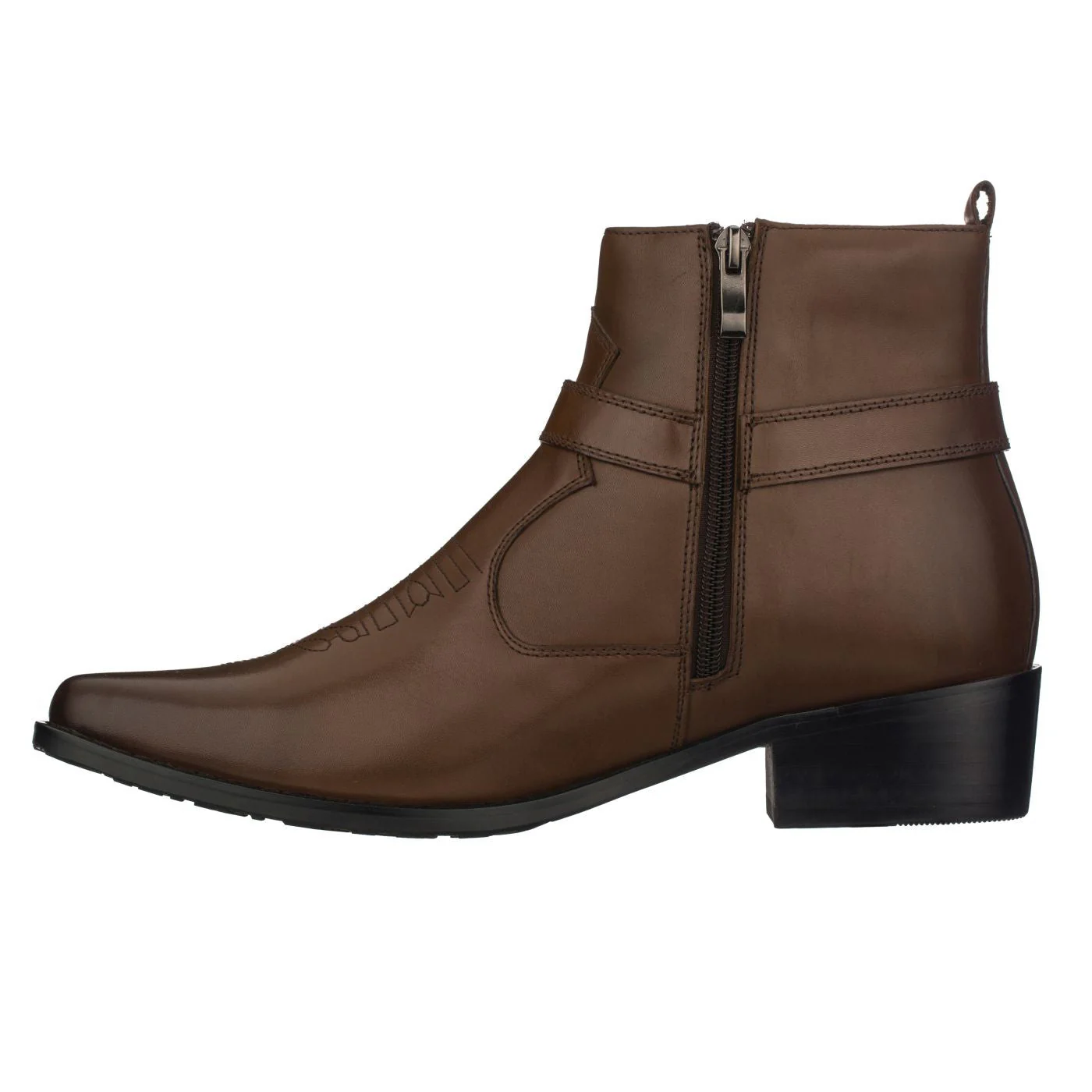 T8113 - 3.3 Inches Taller (Dark Brown) - Zipper Men's Boots - Image 3