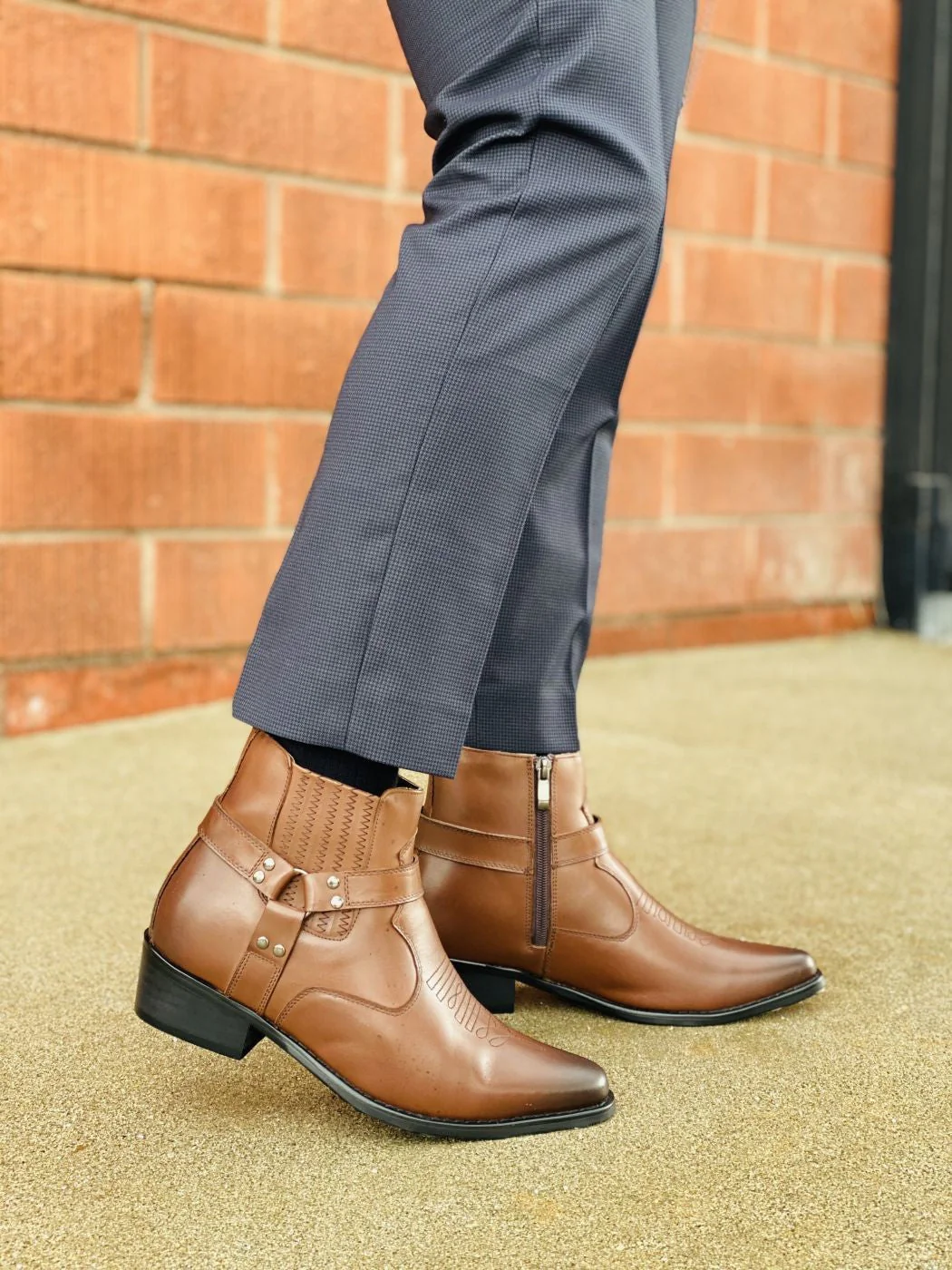 T8113 - 3.3 Inches Taller (Dark Brown) - Zipper Men's Boots - Image 7