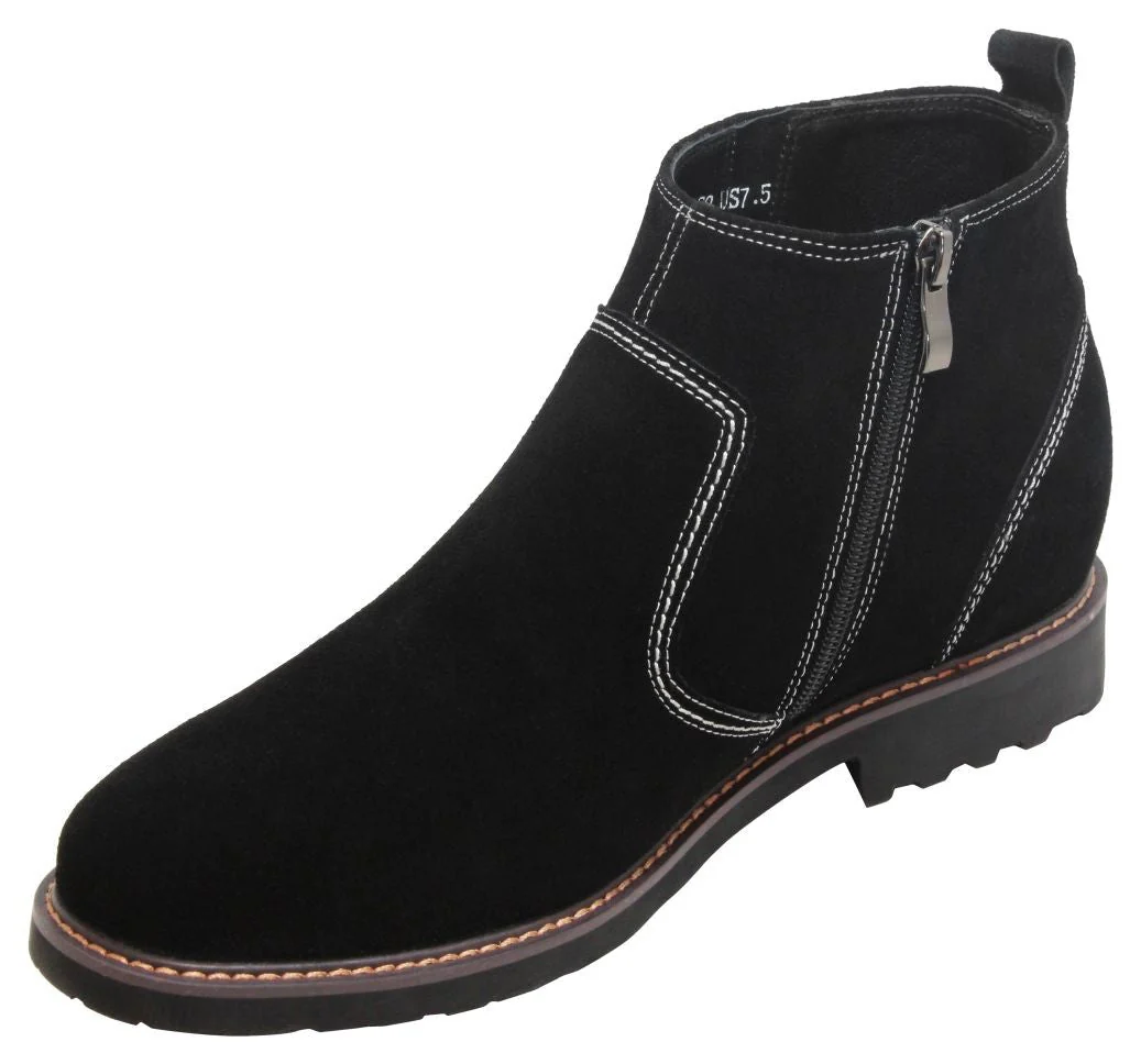 Y41082 - 3.2 Inches Taller (Nubuck Black) - Zipper Men's Boots - Image 2
