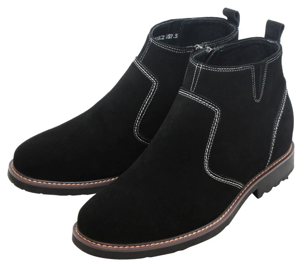 Y41082 - 3.2 Inches Taller (Nubuck Black) - Zipper Men's Boots - Image 3