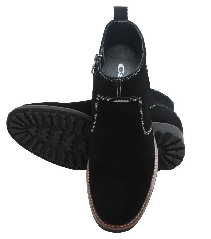 Y41082 - 3.2 Inches Taller (Nubuck Black) - Zipper Men's Boots - Image 4