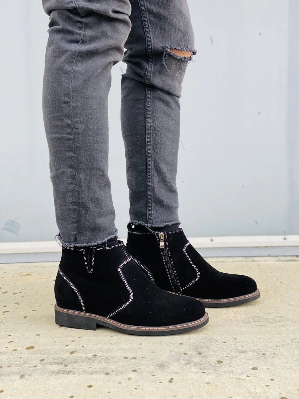 Y41082 - 3.2 Inches Taller (Nubuck Black) - Zipper Men's Boots - Image 6