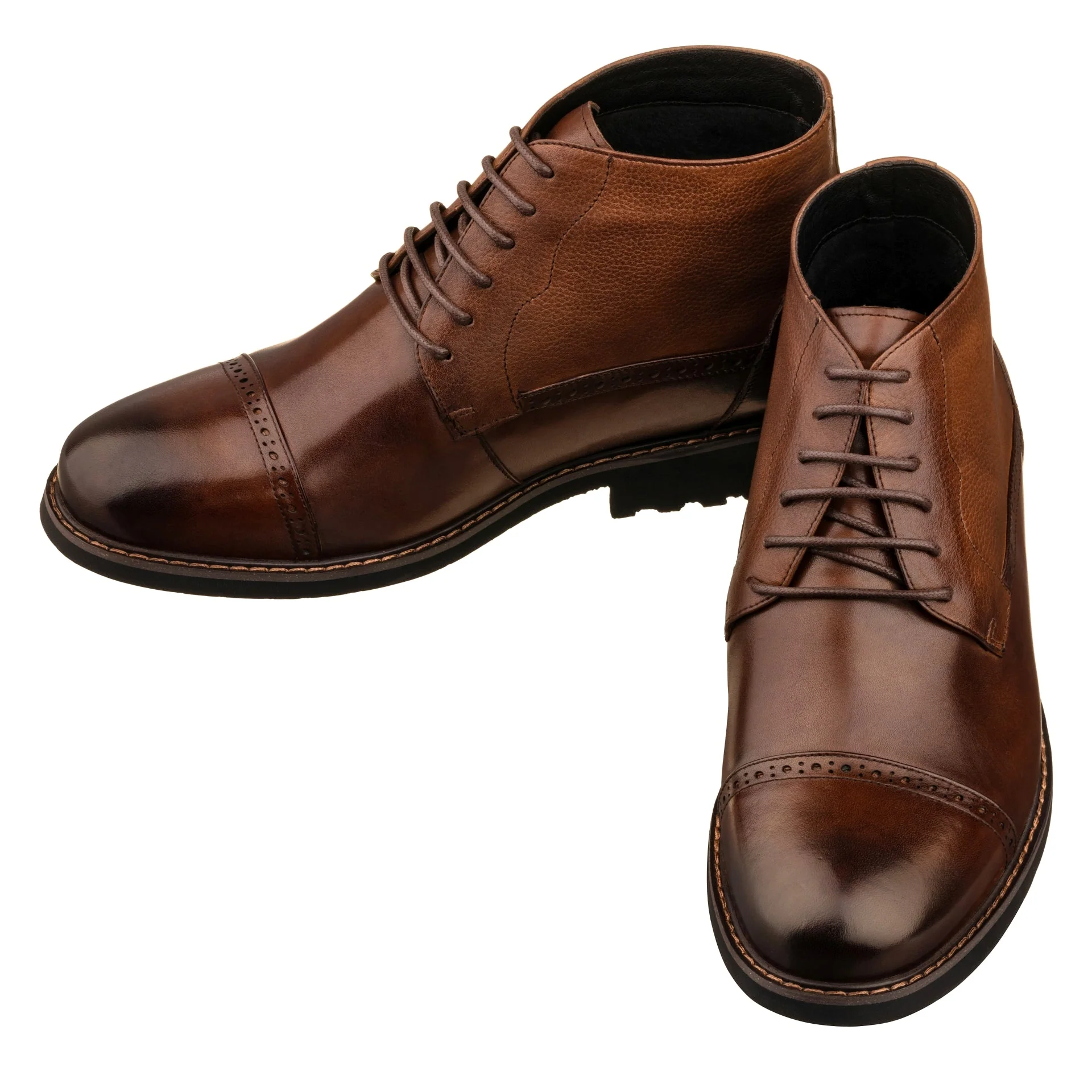 Y41084 - 3.2 Inches Taller (Coffee Brown) - Lace Up Casual Men's Boots - Image 4
