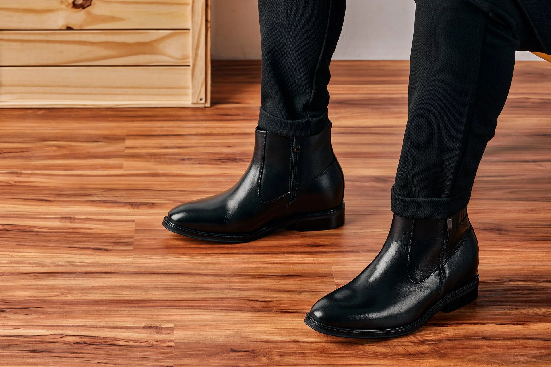 Y70621 - 2.8 Inches Taller (Black) - Lightweight Zipper Men's Boots - Image 6