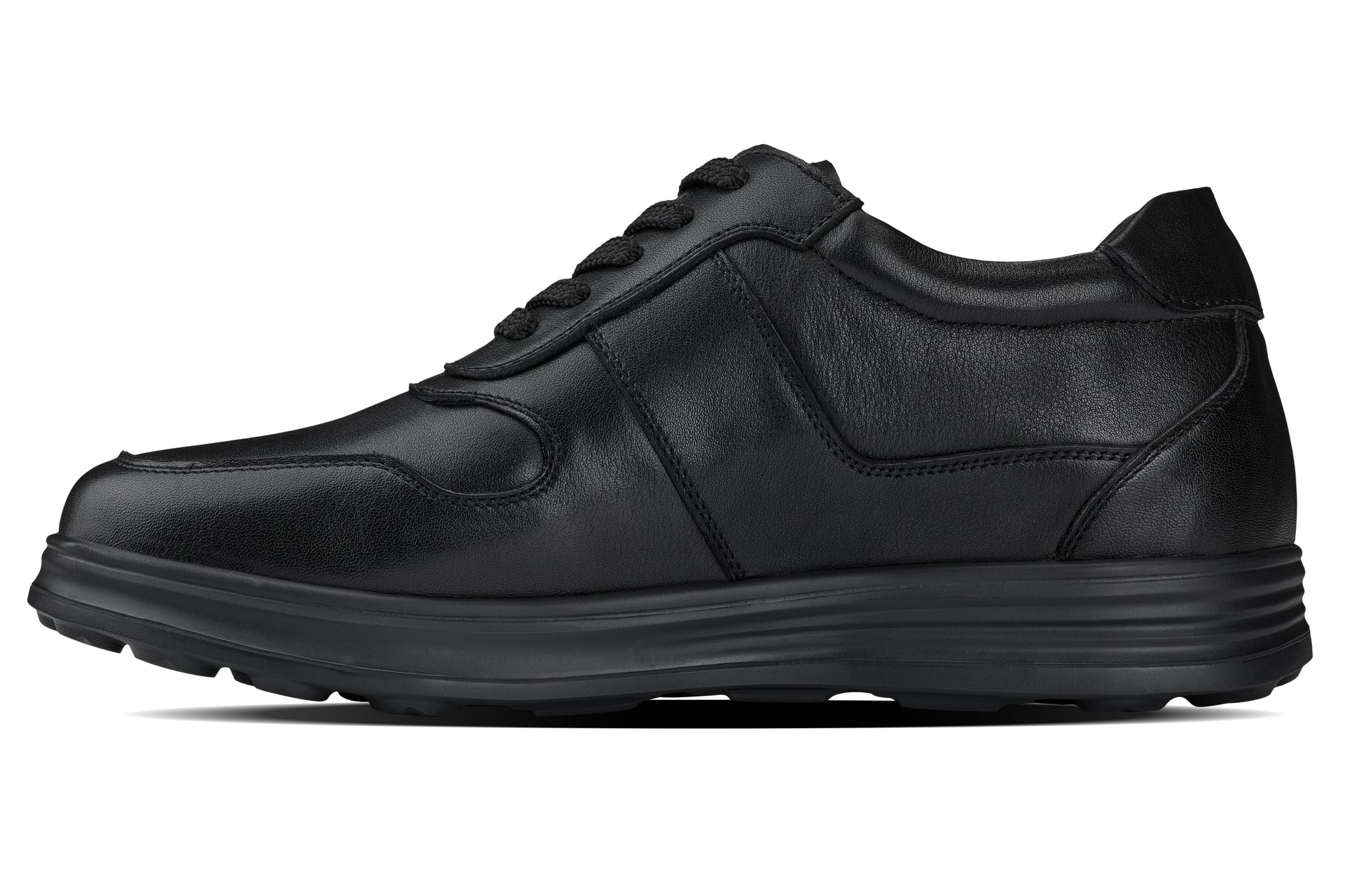 Y7080 - 2.8 Inches Taller (Black) - Lightweight Nappa Leather Men's Sneakers - Image 3