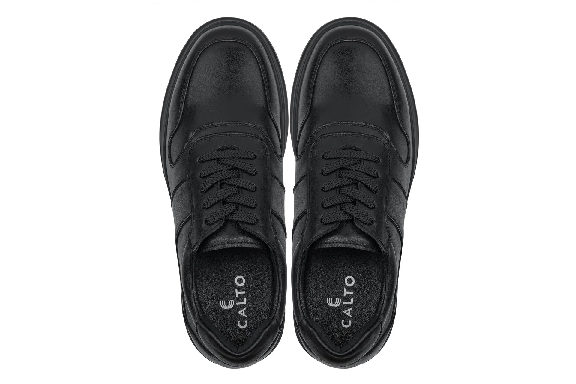 Y7080 - 2.8 Inches Taller (Black) - Lightweight Nappa Leather Men's Sneakers - Image 4