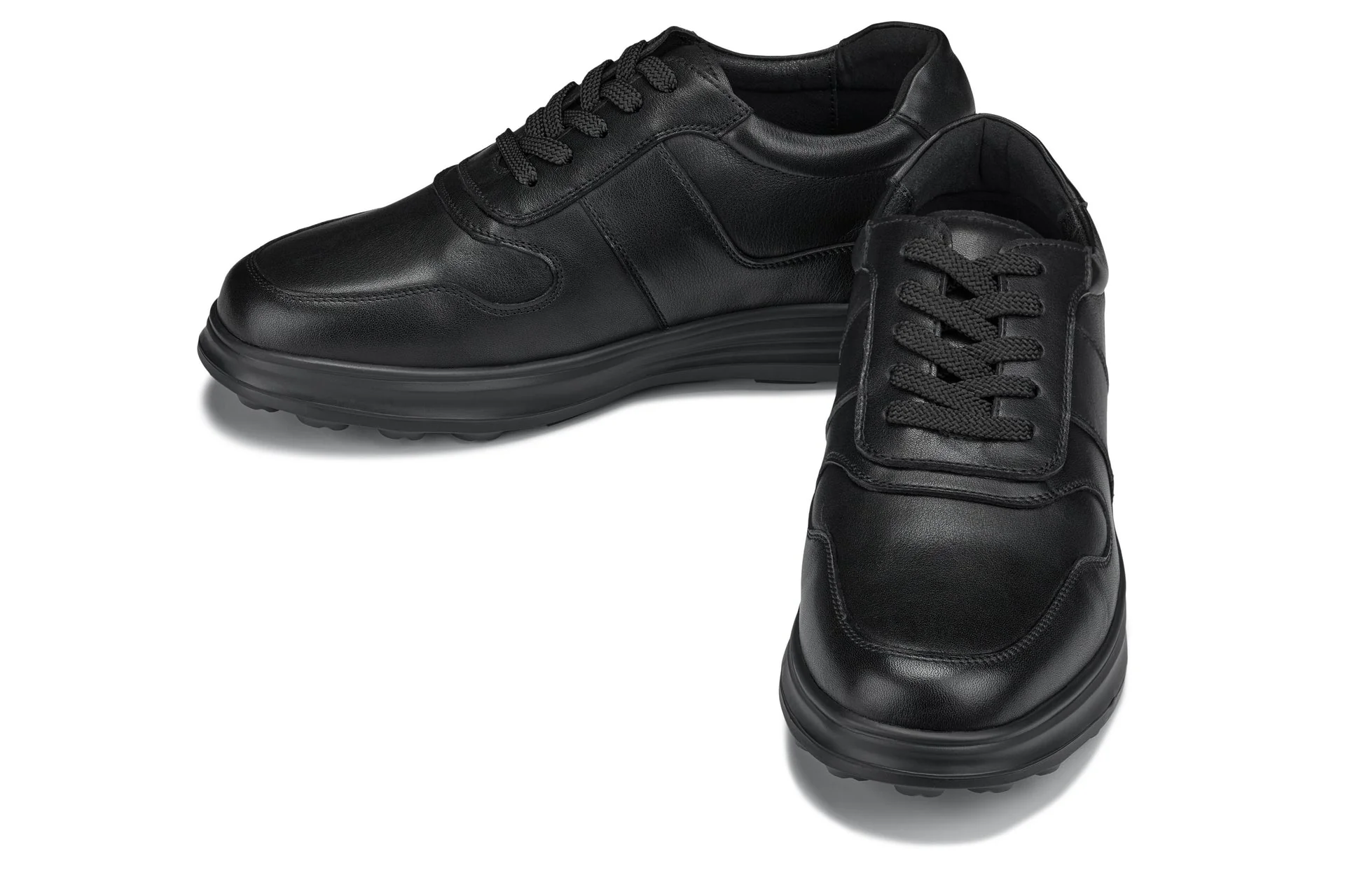 Y7080 - 2.8 Inches Taller (Black) - Lightweight Nappa Leather Men's Sneakers - Image 5