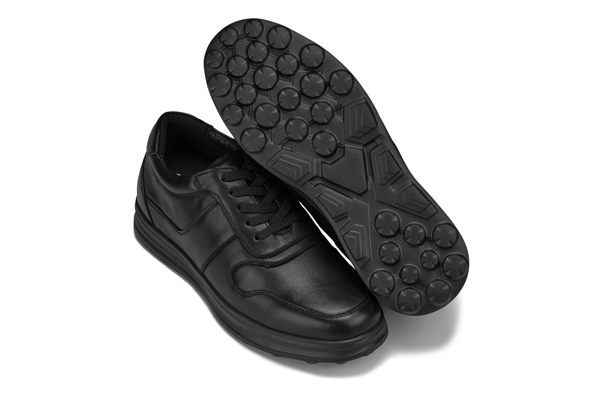 Y7080 - 2.8 Inches Taller (Black) - Lightweight Nappa Leather Men's Sneakers - Image 6