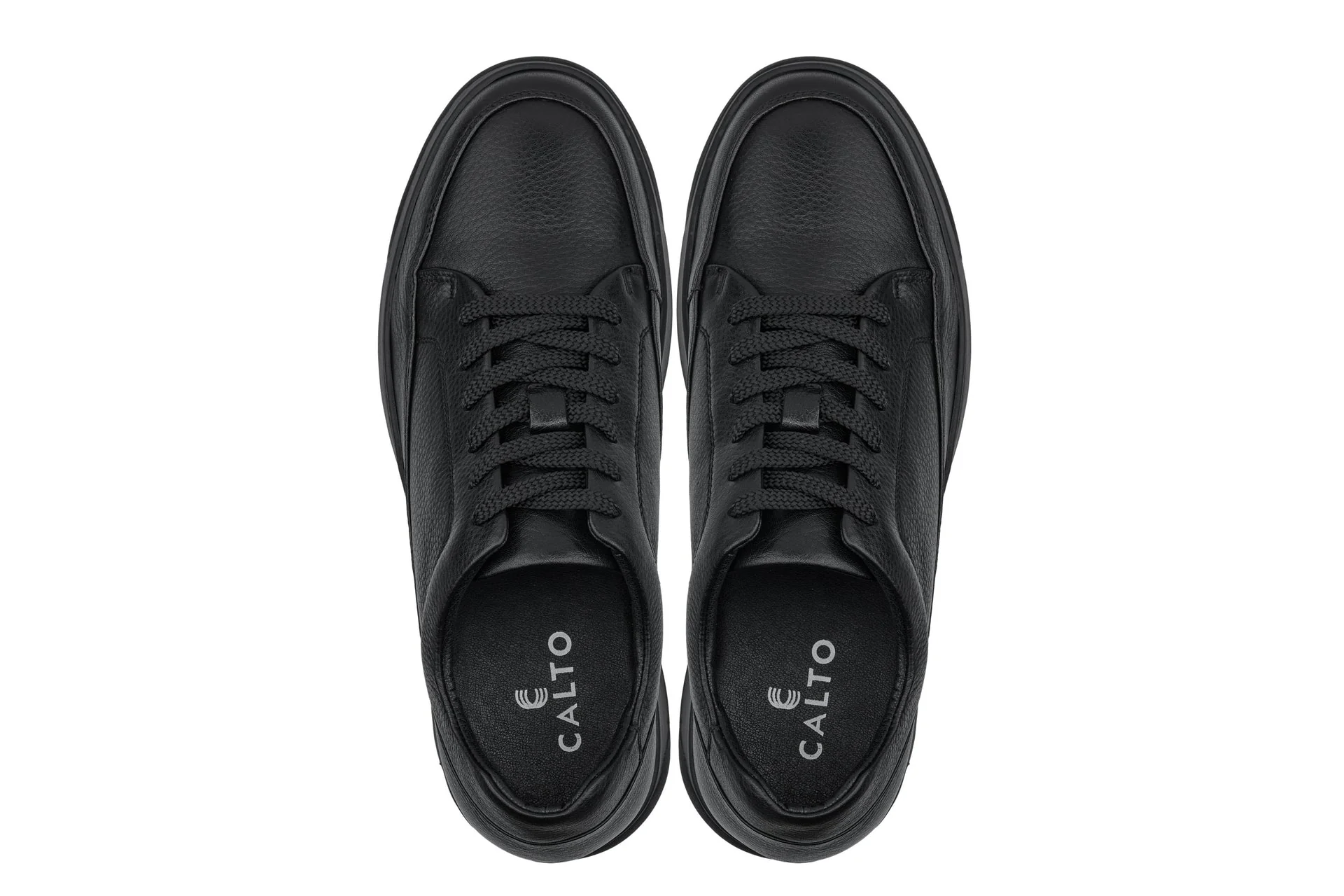 Y7111 - 2.6 Inches Taller (Black) - Elevated Pebble Grain Leather Men's Sneakers - Image 4