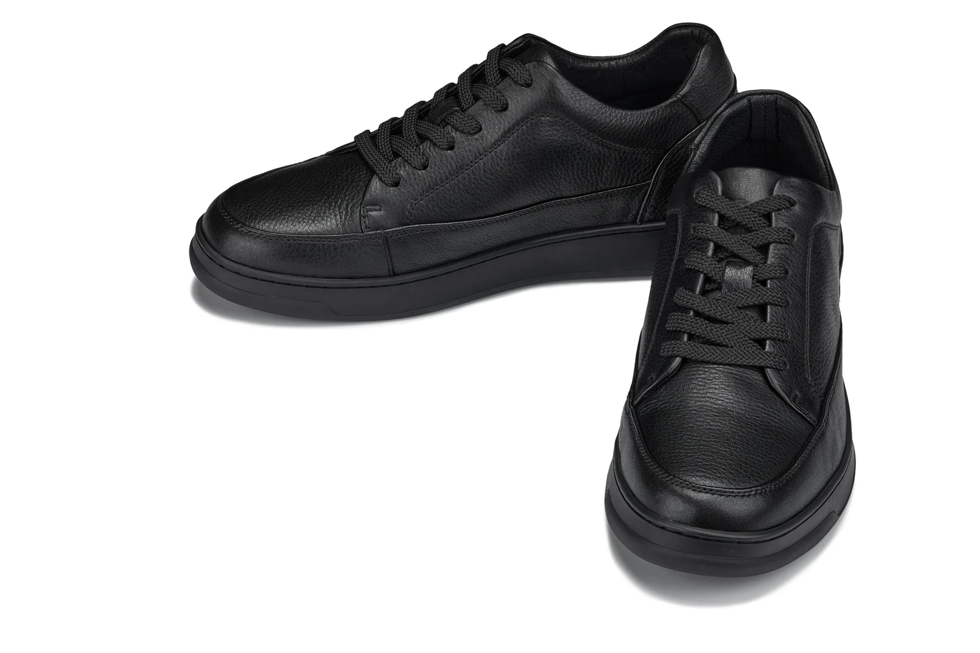 Y7111 - 2.6 Inches Taller (Black) - Elevated Pebble Grain Leather Men's Sneakers - Image 5