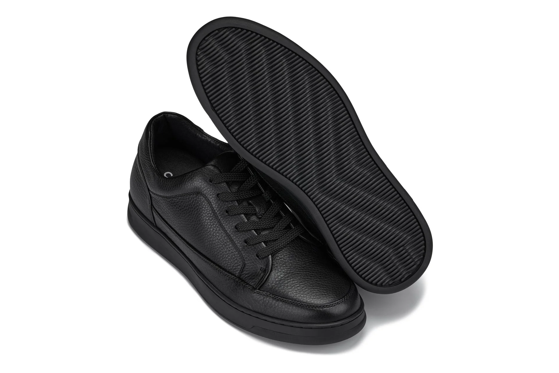 Y7111 - 2.6 Inches Taller (Black) - Elevated Pebble Grain Leather Men's Sneakers - Image 6