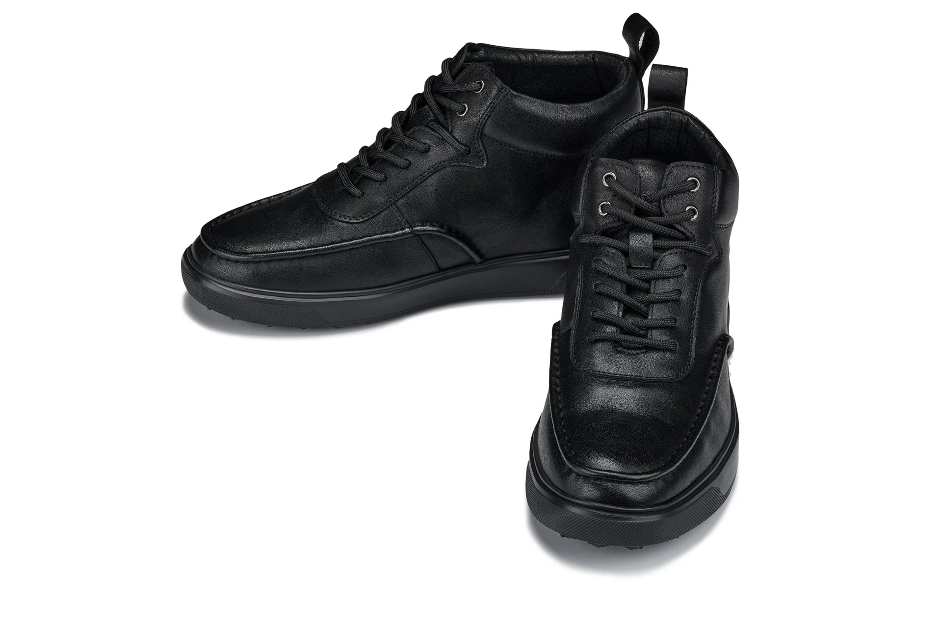 Y7112 - 2.8 Inches Taller (Black) - Nappa Leather Moc-Toe Men's Sneak-Boots - Image 5