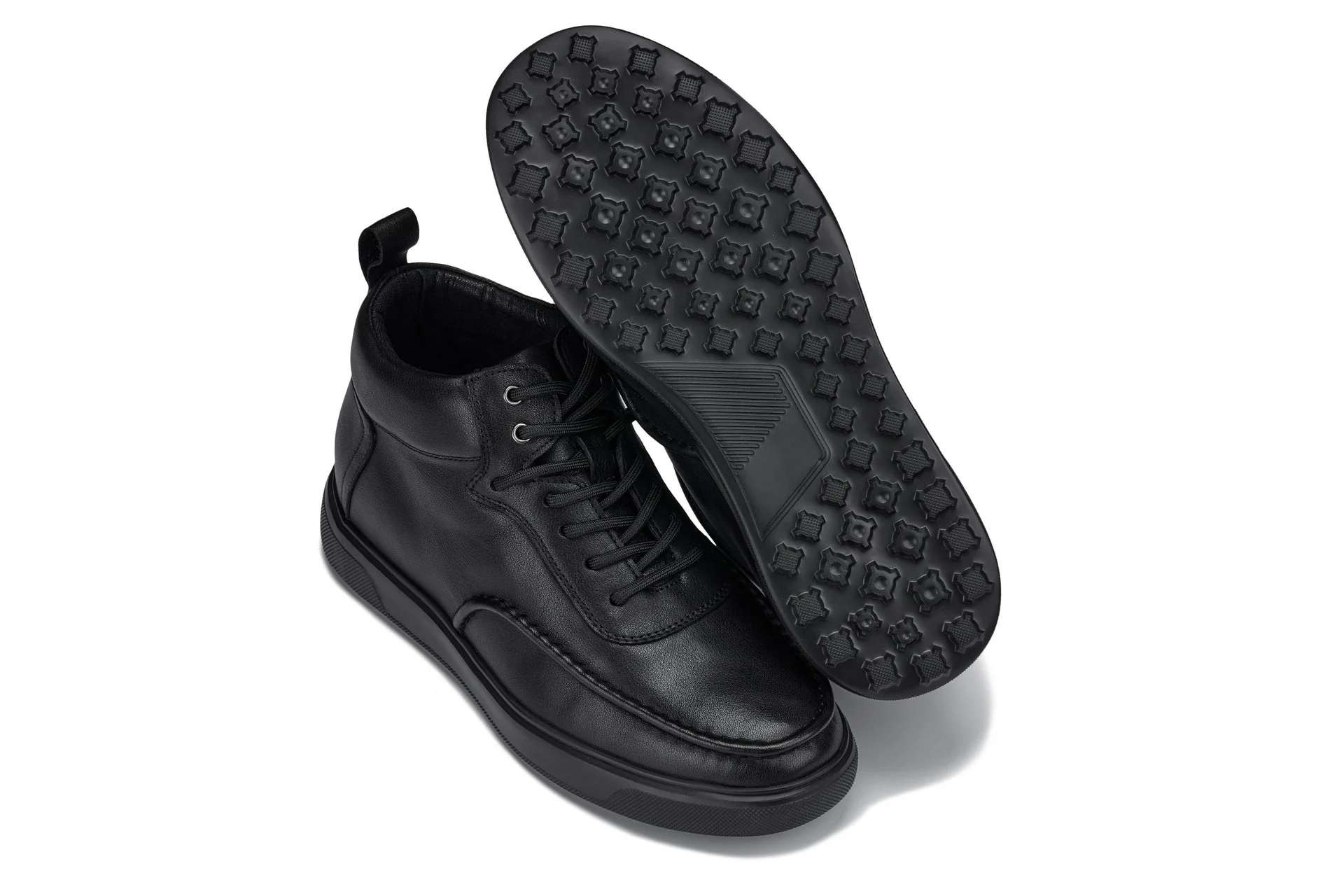 Y7112 - 2.8 Inches Taller (Black) - Nappa Leather Moc-Toe Men's Sneak-Boots - Image 6