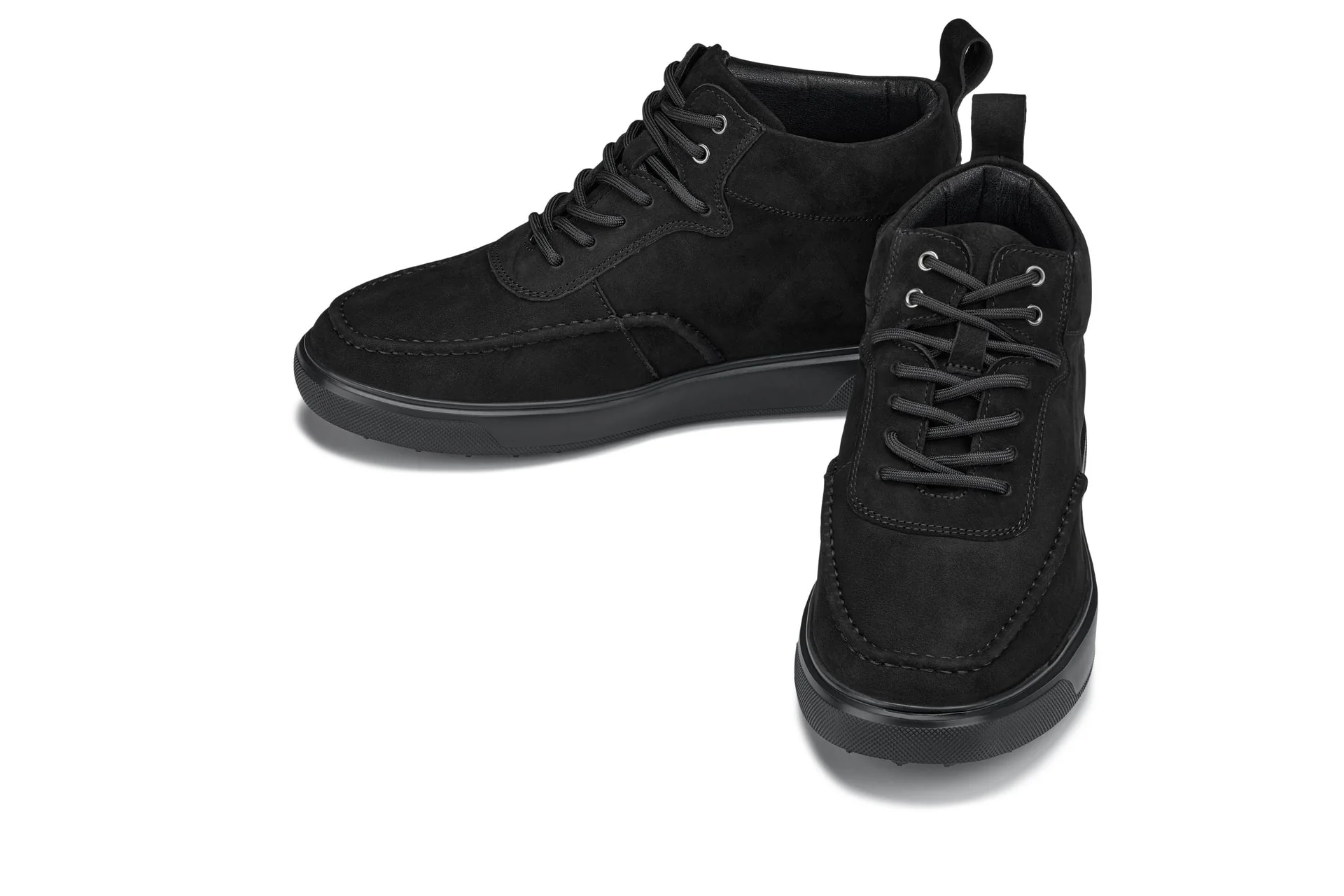 Y7113 - 2.8 Inches Taller (Black) - Nubuck Suede Moc-Toe Men's Sneak-Boots - Image 5
