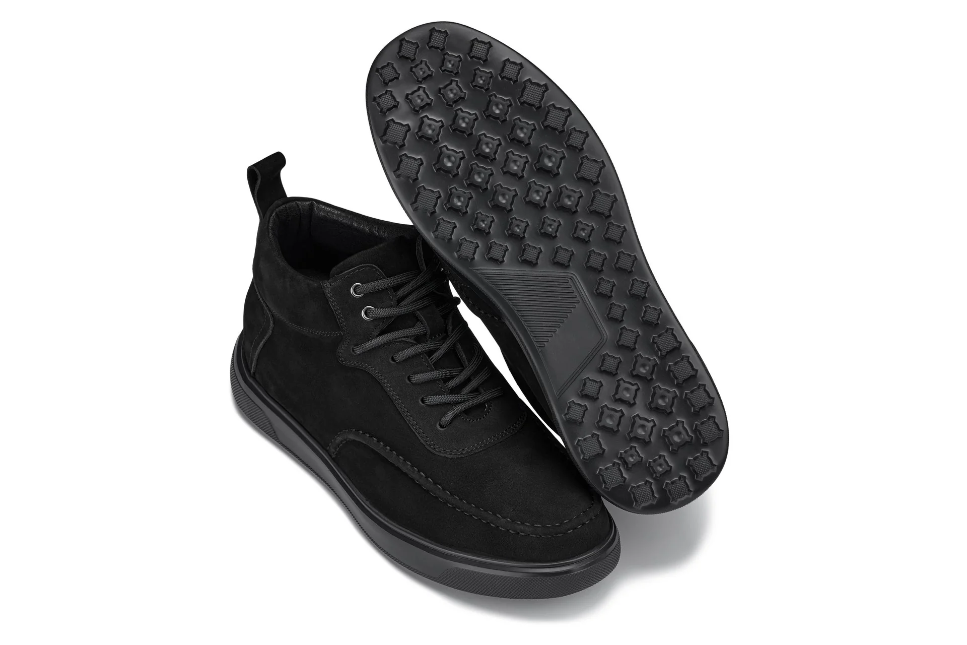 Y7113 - 2.8 Inches Taller (Black) - Nubuck Suede Moc-Toe Men's Sneak-Boots - Image 6