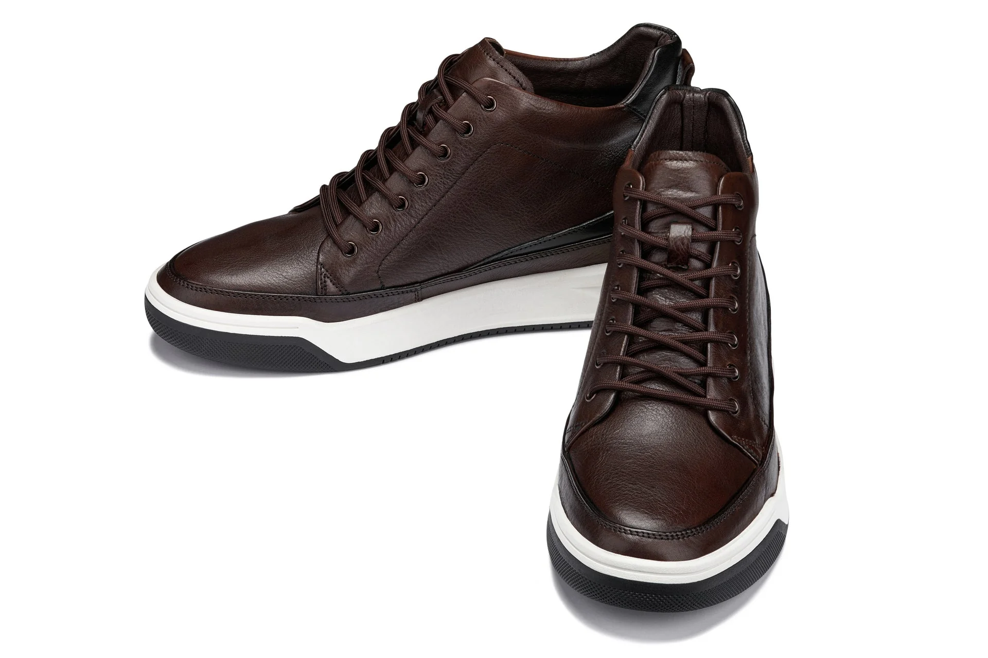 Y7152 - 2.6 Inches Taller (Coffee Brown) - Leather Ankle Top Men's Sneak-Boot - Image 5