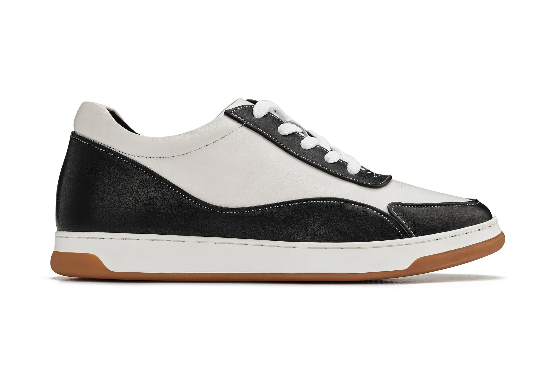 Y7884 - 2.6 Inches Taller (Black/White/White & Gum Sole) - Elevated Leather Men's Sneakers - Image 2