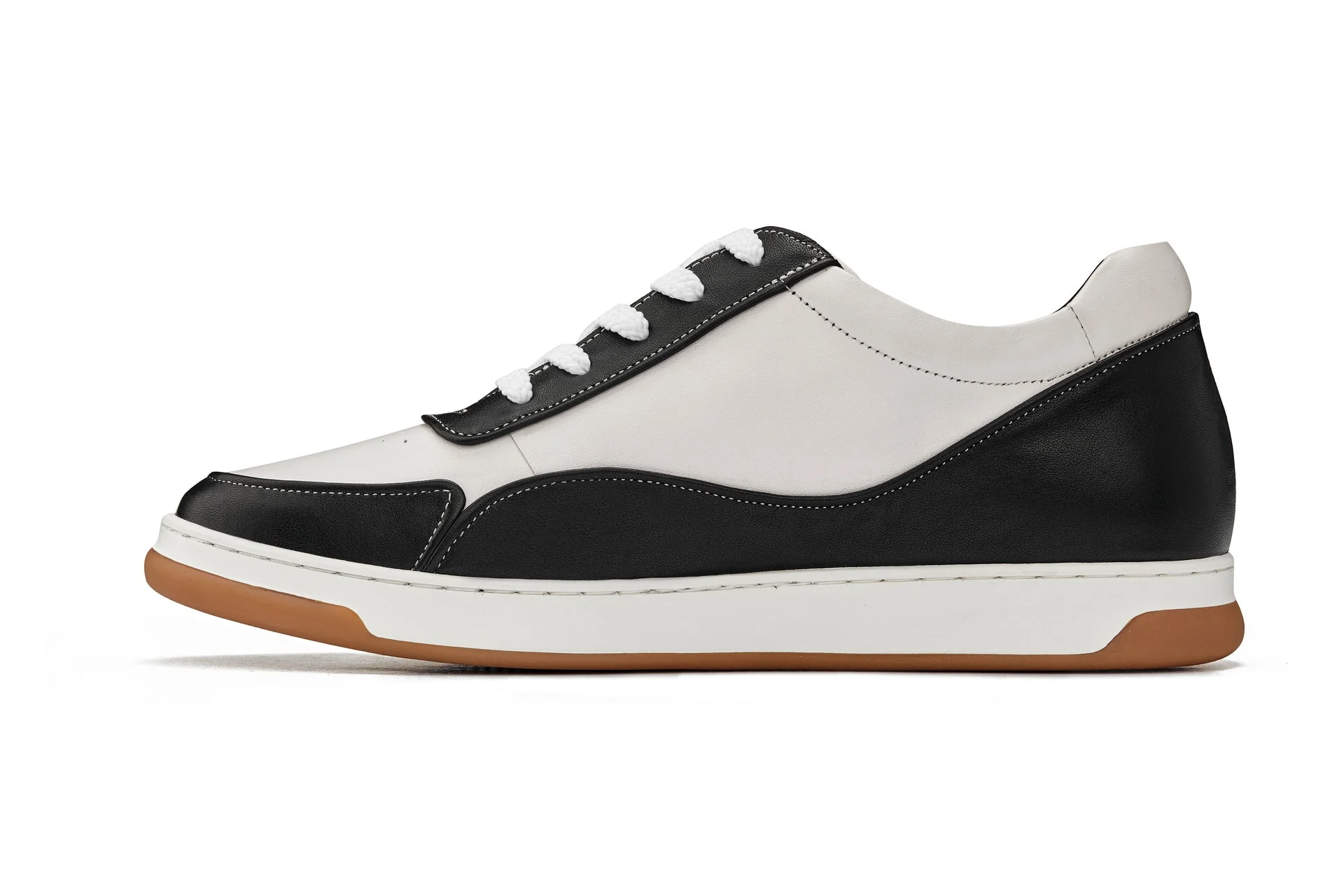 Y7884 - 2.6 Inches Taller (Black/White/White & Gum Sole) - Elevated Leather Men's Sneakers - Image 3