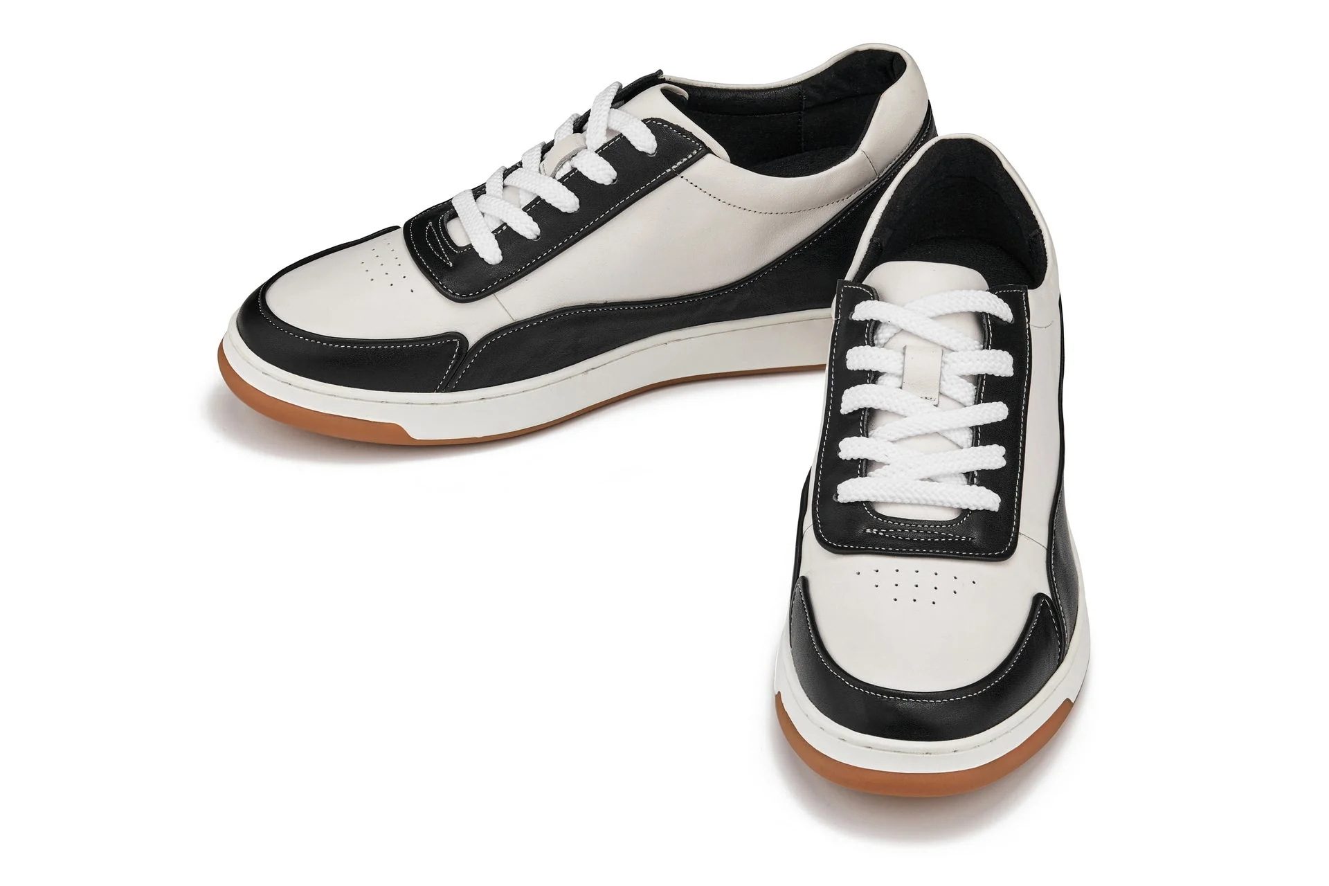 Y7884 - 2.6 Inches Taller (Black/White/White & Gum Sole) - Elevated Leather Men's Sneakers - Image 4