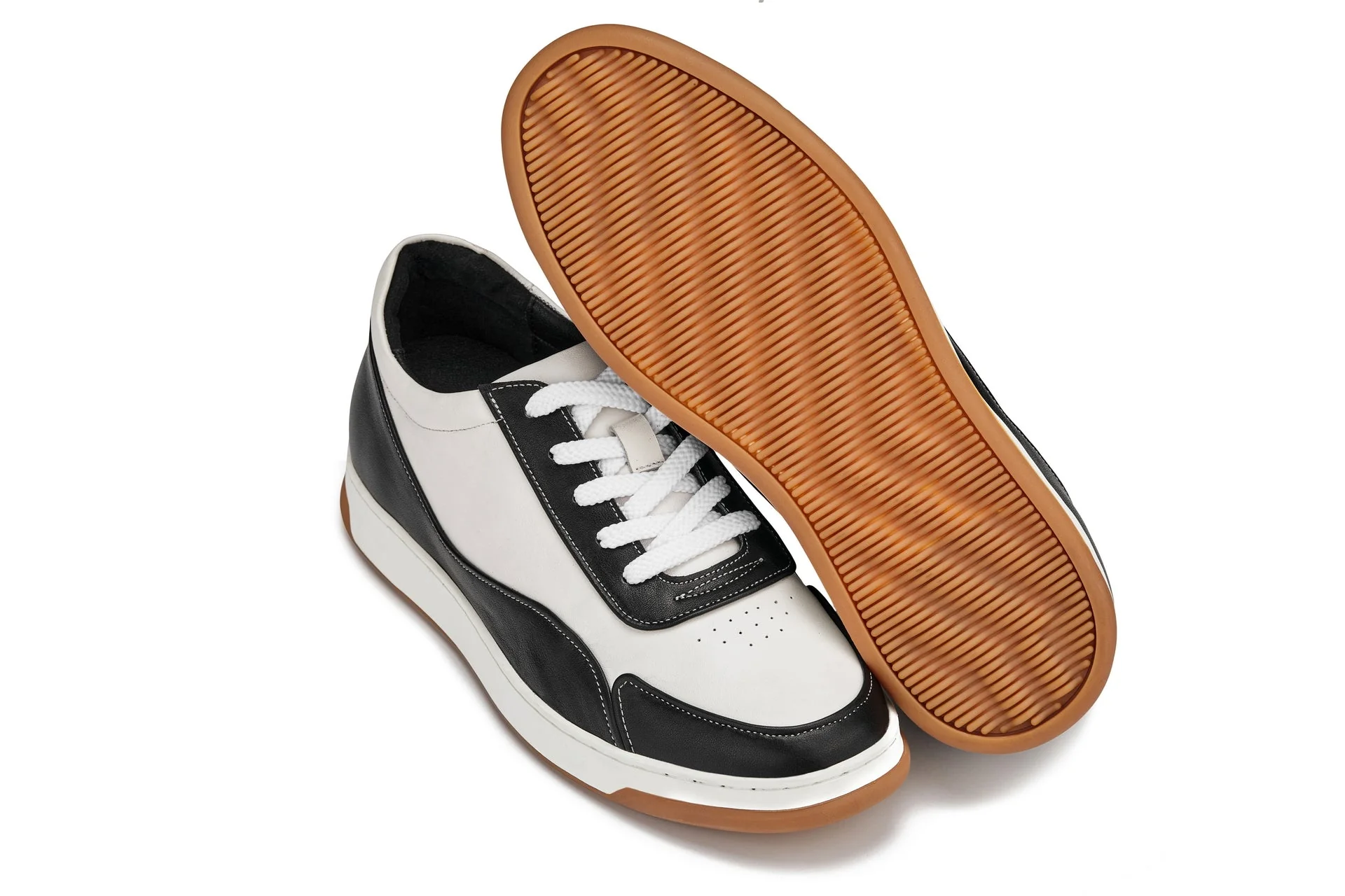 Y7884 - 2.6 Inches Taller (Black/White/White & Gum Sole) - Elevated Leather Men's Sneakers - Image 5