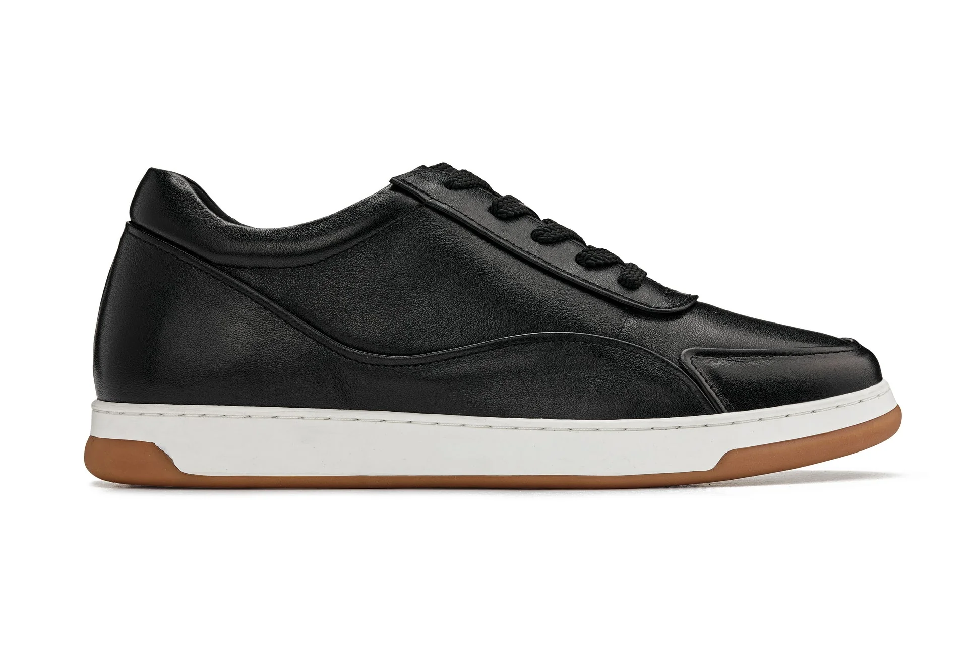 Y7885 - 2.6 Inches Taller (Black/White & Gum Sole) - Elevated Leather Men's Sneakers - Image 2