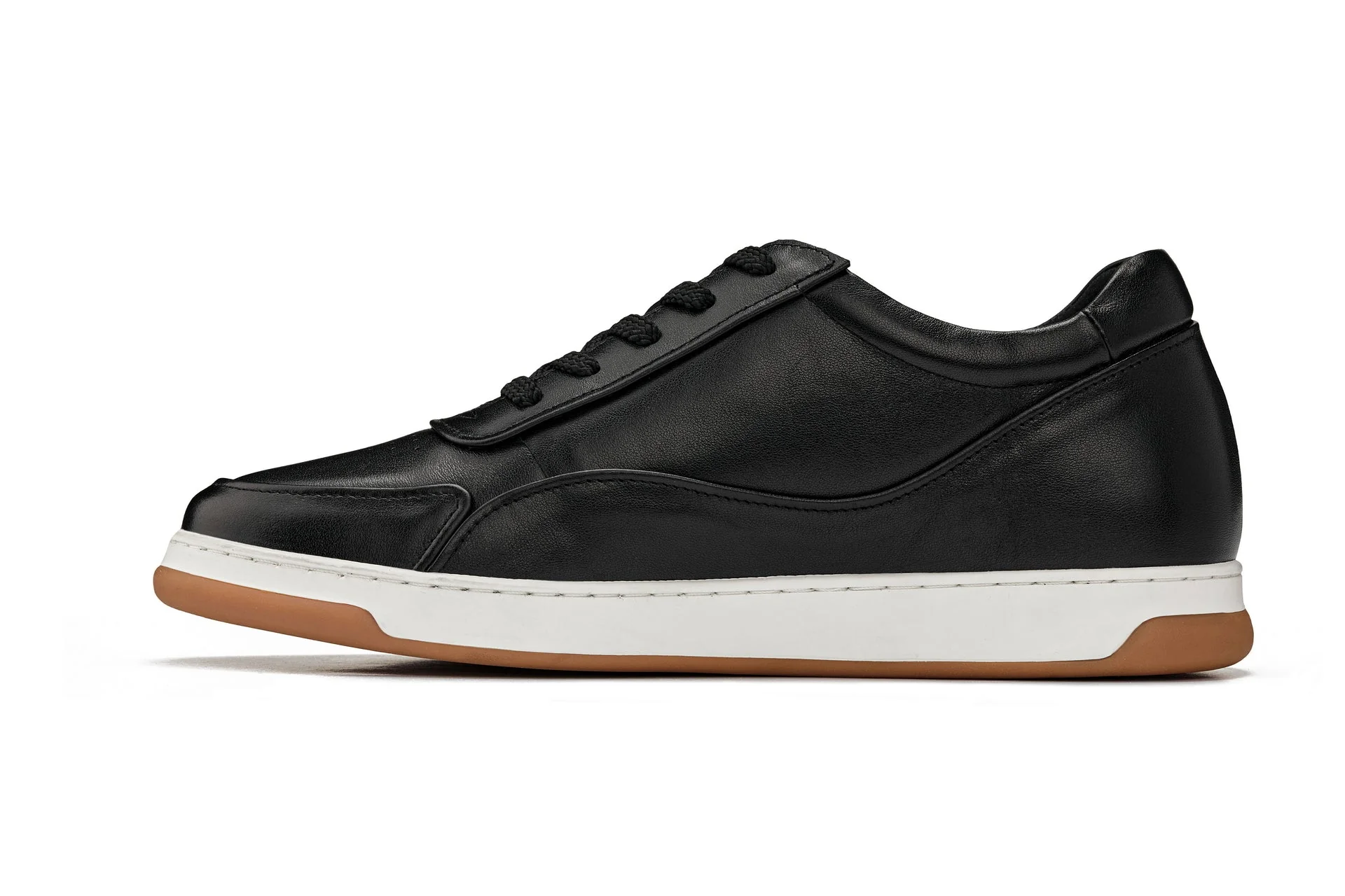 Y7885 - 2.6 Inches Taller (Black/White & Gum Sole) - Elevated Leather Men's Sneakers - Image 3