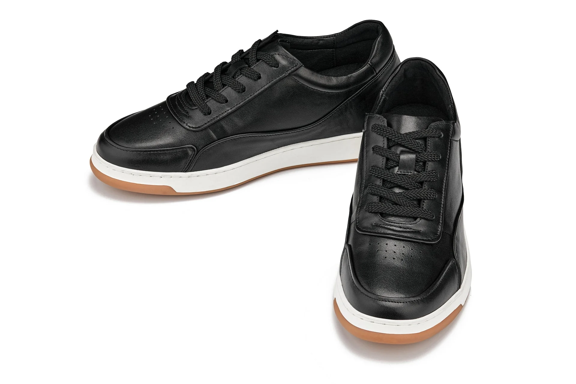 Y7885 - 2.6 Inches Taller (Black/White & Gum Sole) - Elevated Leather Men's Sneakers - Image 4