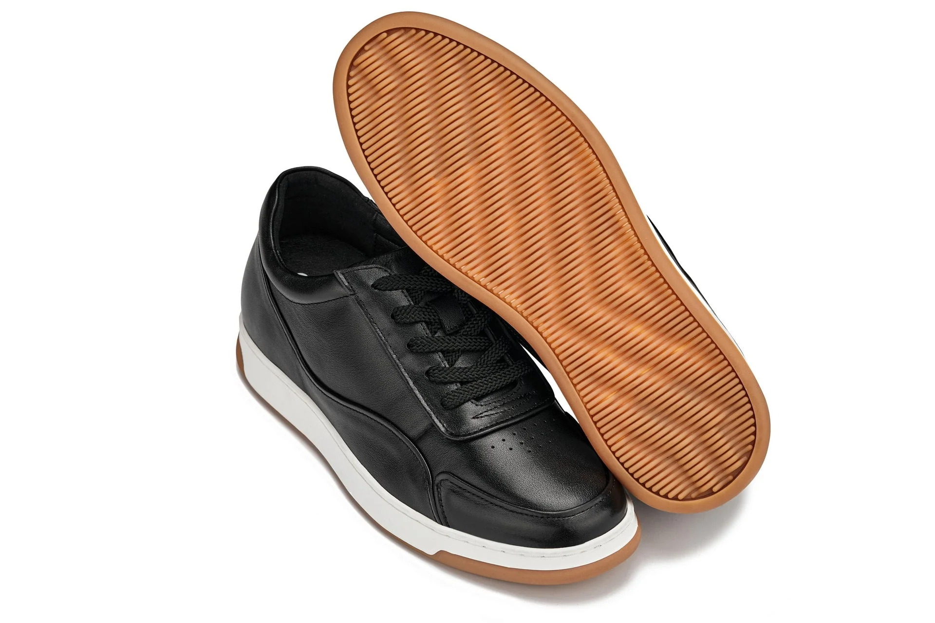 Y7885 - 2.6 Inches Taller (Black/White & Gum Sole) - Elevated Leather Men's Sneakers - Image 5