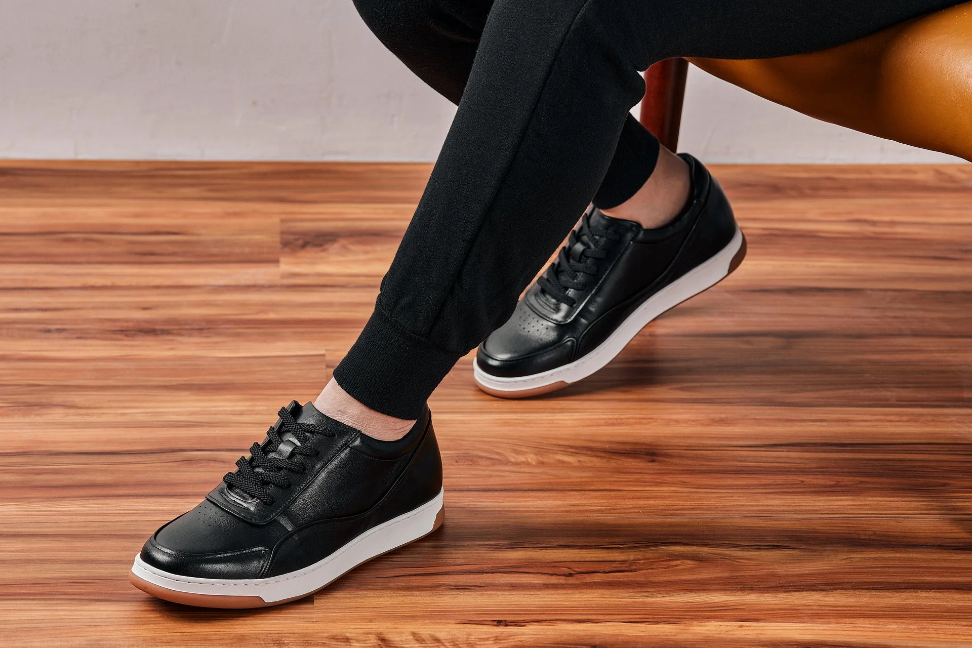 Y7885 - 2.6 Inches Taller (Black/White & Gum Sole) - Elevated Leather Men's Sneakers - Image 6